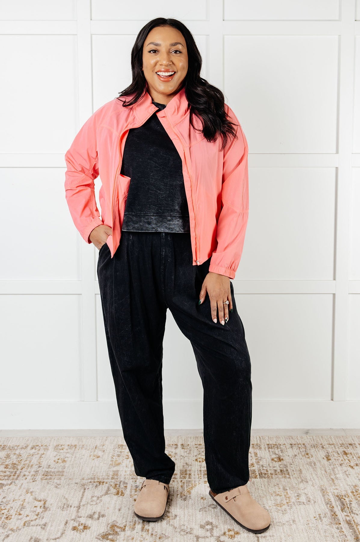 Fit Happens Nylon Tennis Jacket in Coral Rose-Layers-Stay Foxy Boutique, Florissant, Missouri