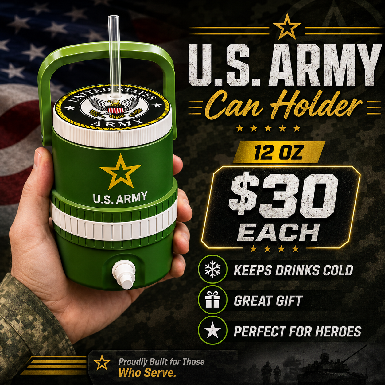 MILITARY BRANCH-3D PRINTED CUSTOM 12 OUNCE CAN HOLDERS-Stay Foxy Boutique, Florissant, Missouri