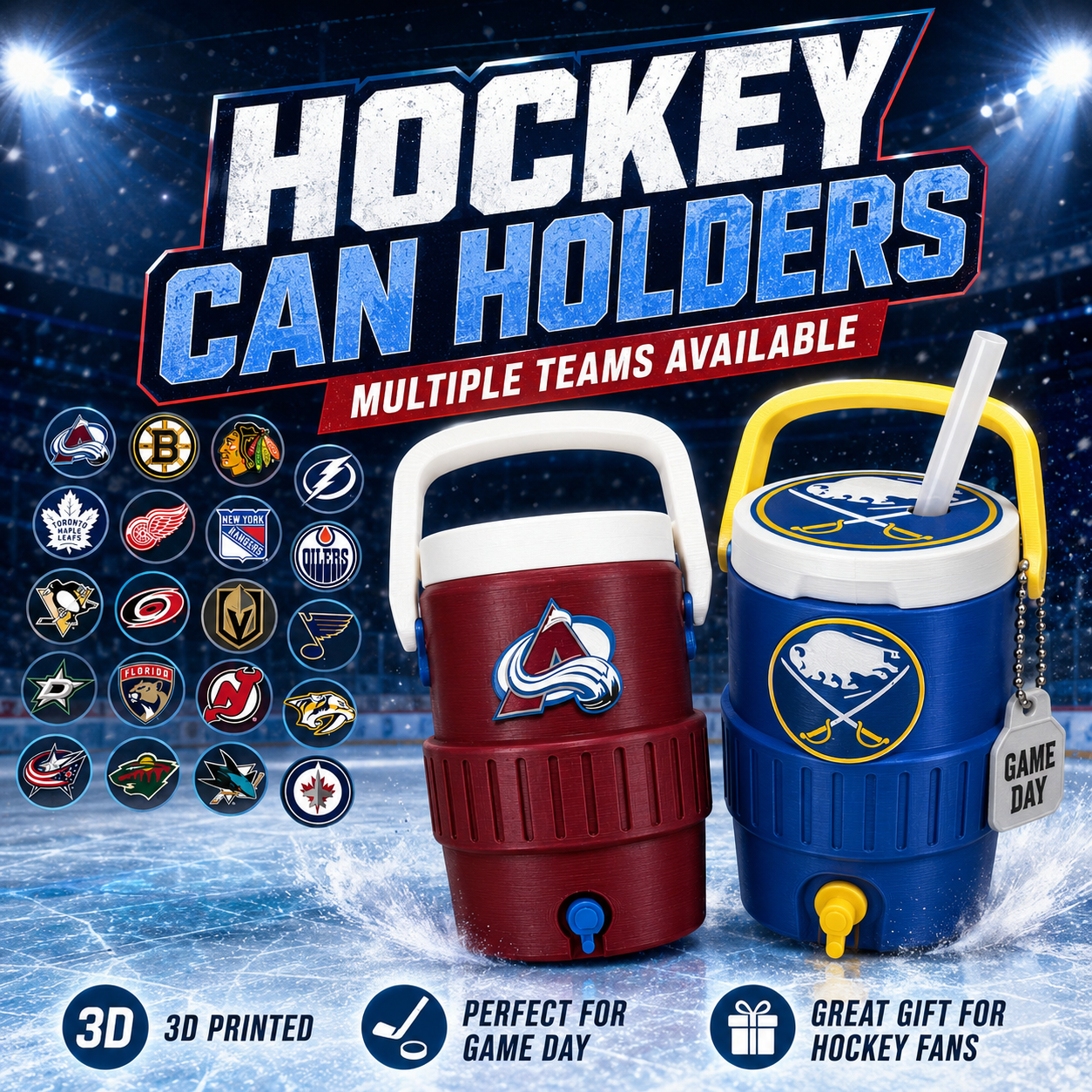 HOCKEY FAV TEAMS-3D PRINTED CUSTOM 12 OUNCE CAN HOLDERS-Stay Foxy Boutique, Florissant, Missouri