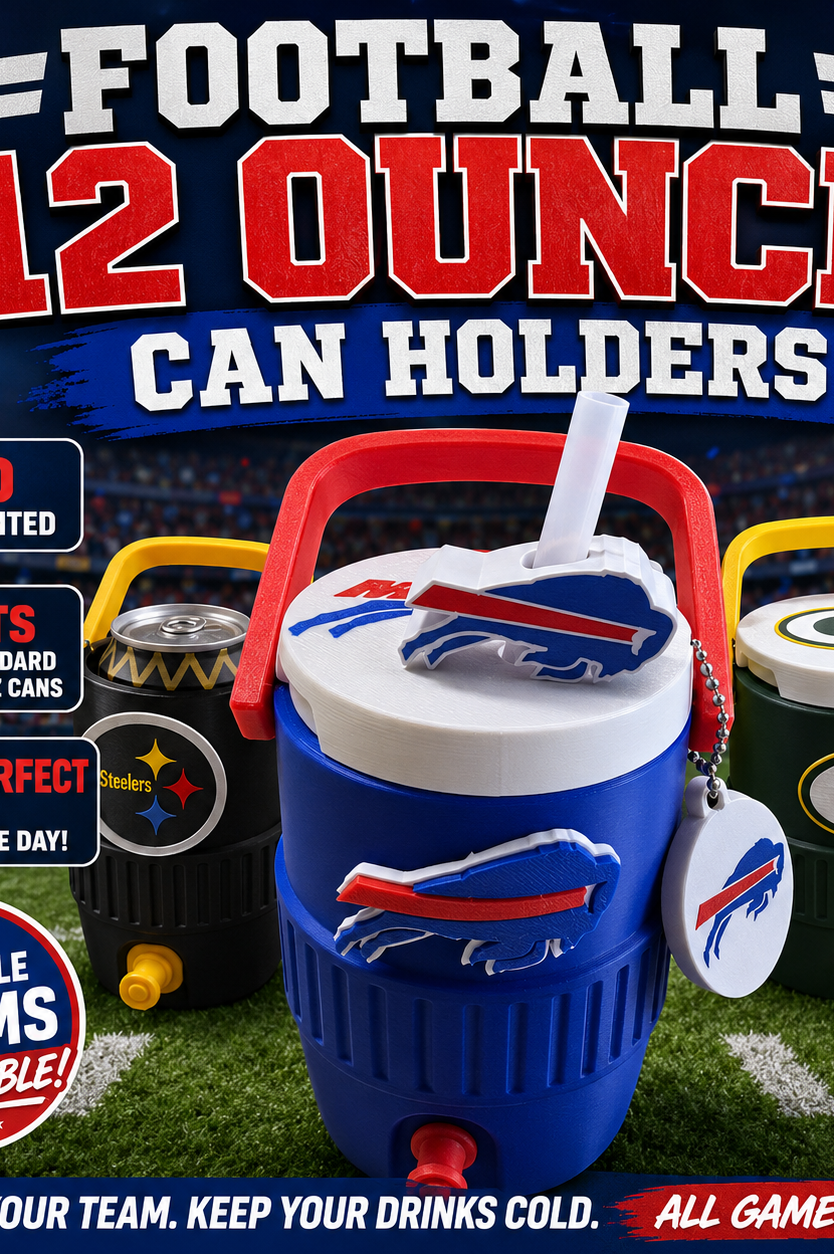FOOTBALL FAV TEAMS-3D PRINTED CUSTOM 12 OUNCE CAN HOLDERS-Stay Foxy Boutique, Florissant, Missouri
