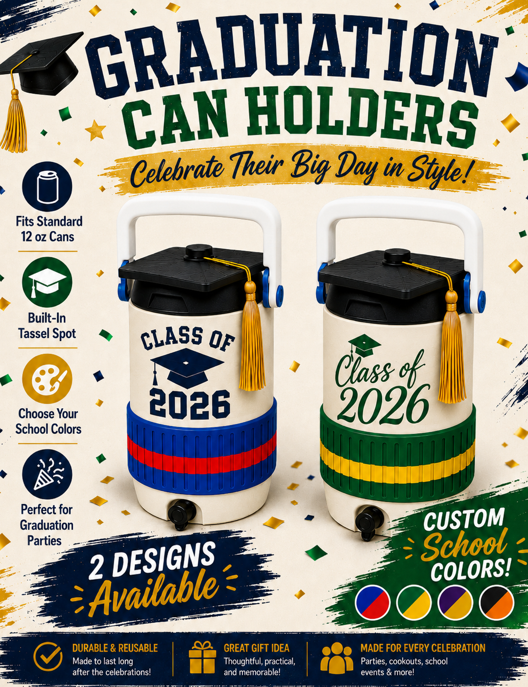 GRADUATION-3D PRINTED CUSTOM 12 OUNCE CAN HOLDERS-Stay Foxy Boutique, Florissant, Missouri