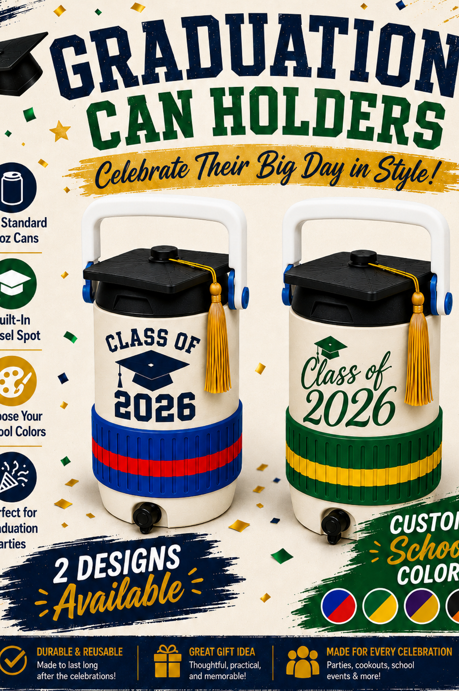 GRADUATION-3D PRINTED CUSTOM 12 OUNCE CAN HOLDERS-Stay Foxy Boutique, Florissant, Missouri