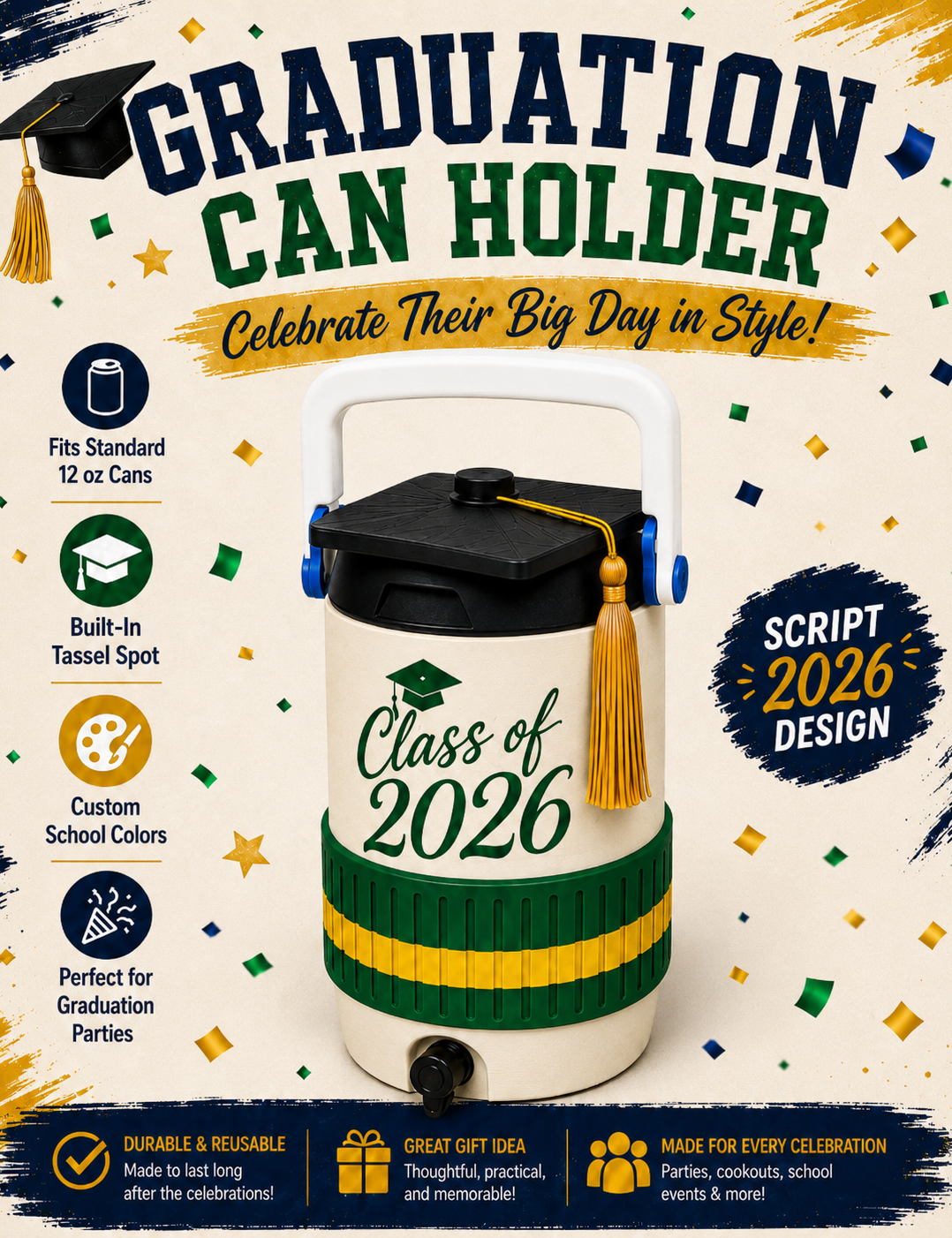 GRADUATION-3D PRINTED CUSTOM 12 OUNCE CAN HOLDERS-Stay Foxy Boutique, Florissant, Missouri