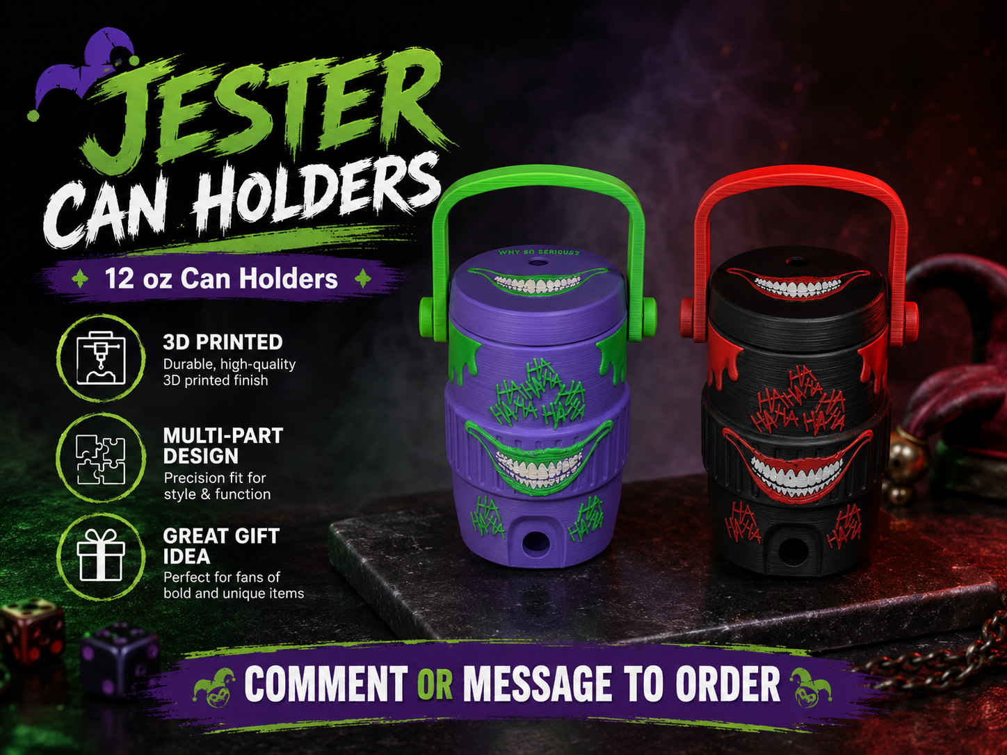 BOY JESTER-3D PRINTED CUSTOM 12 OUNCE CAN HOLDERS-Stay Foxy Boutique, Florissant, Missouri
