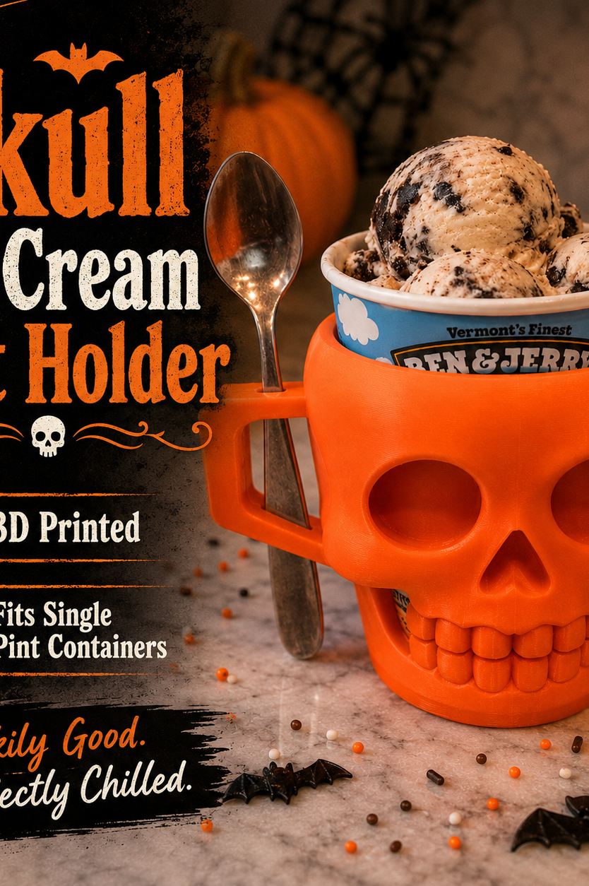 SKULL-3D PRINTED ICE CREAM PINT HOLDER-Stay Foxy Boutique, Florissant, Missouri