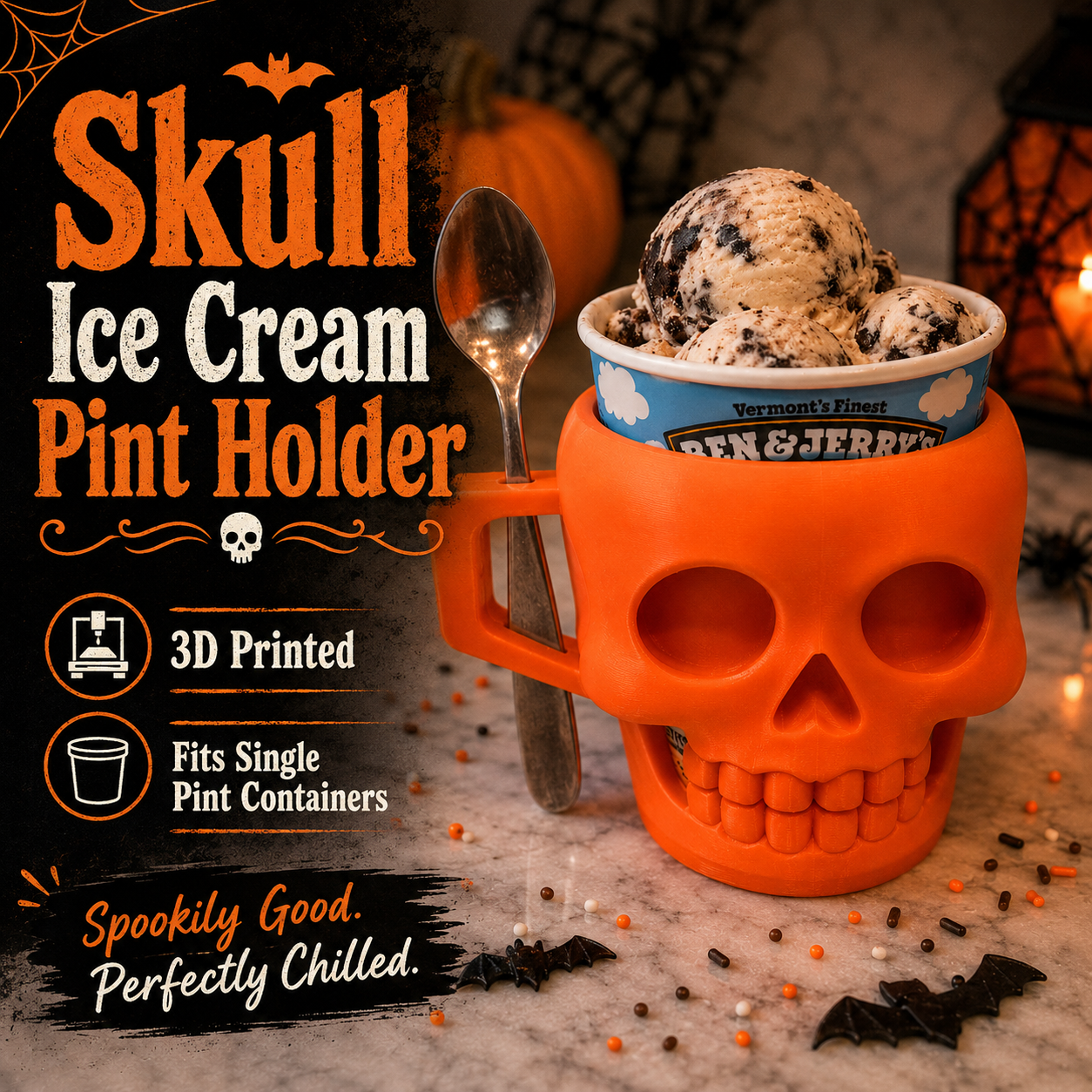 SKULL-3D PRINTED ICE CREAM PINT HOLDER-Stay Foxy Boutique, Florissant, Missouri