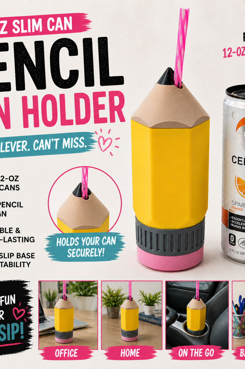 3D PRINTED CUSTOM PENCIL 12 OUNCE SKINNY CAN HOLDER-Stay Foxy Boutique, Florissant, Missouri