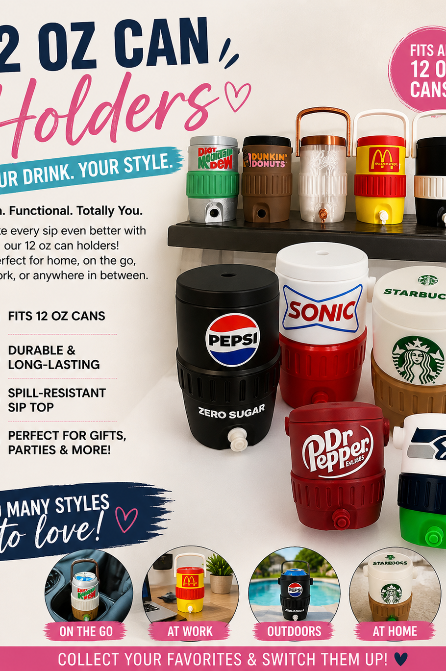 FOOTBALL FAV TEAMS-3D PRINTED CUSTOM 12 OUNCE CAN HOLDERS-Stay Foxy Boutique, Florissant, Missouri