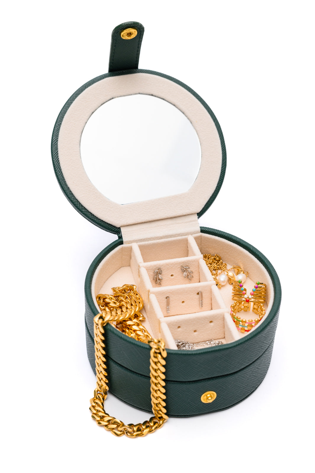 Circular Travel Jewelry Case in Green-Home & Decor-Stay Foxy Boutique, Florissant, Missouri