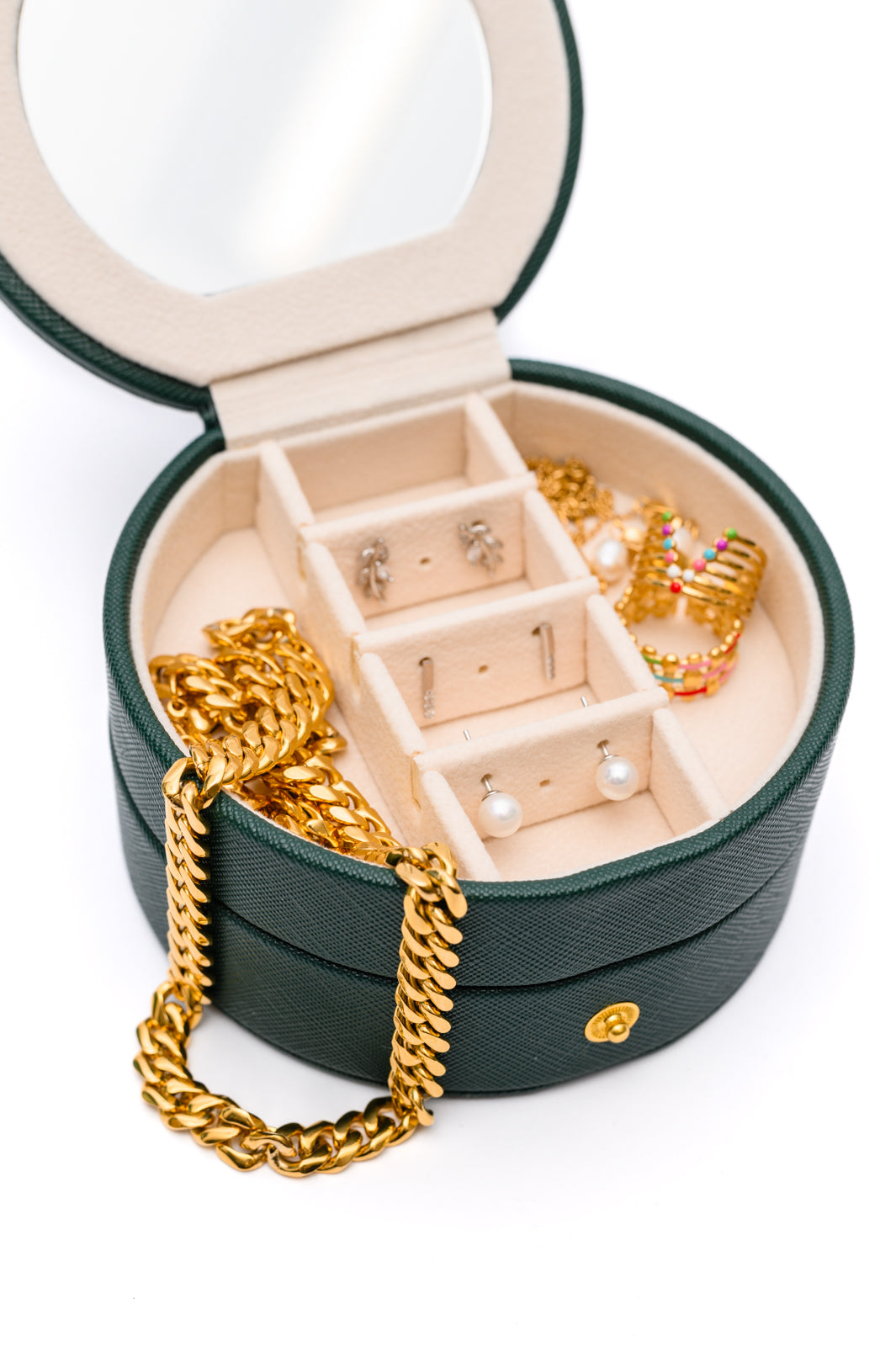 Circular Travel Jewelry Case in Green-Home & Decor-Stay Foxy Boutique, Florissant, Missouri