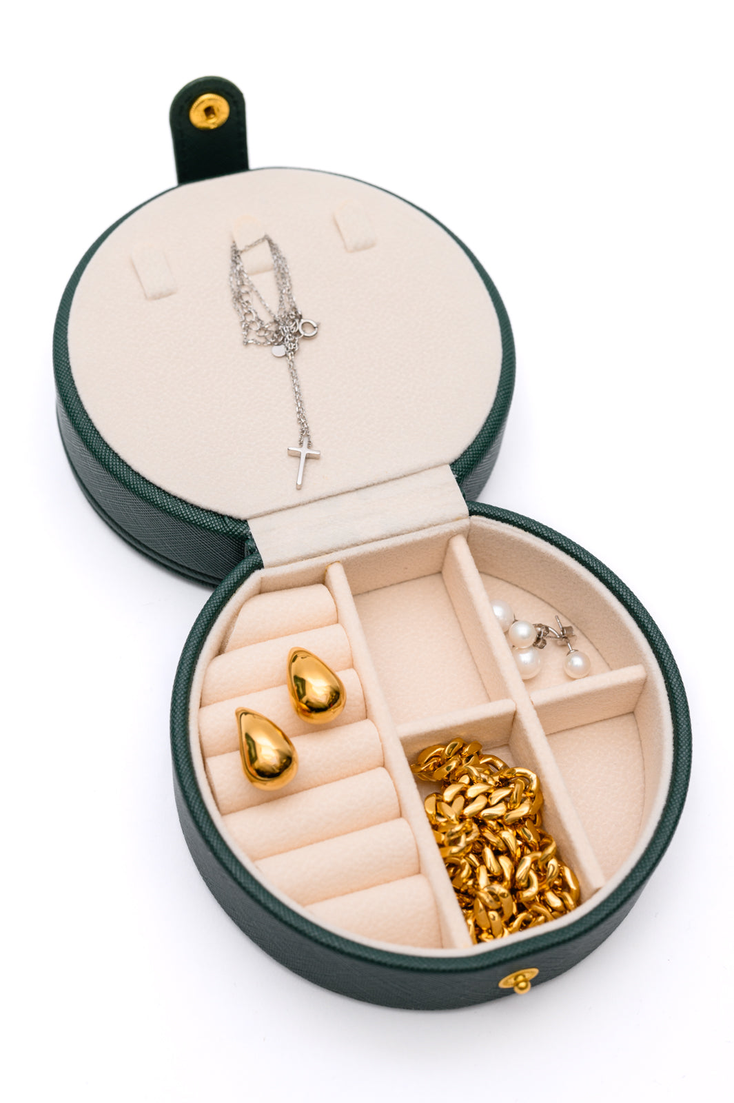 Circular Travel Jewelry Case in Green-Home & Decor-Stay Foxy Boutique, Florissant, Missouri