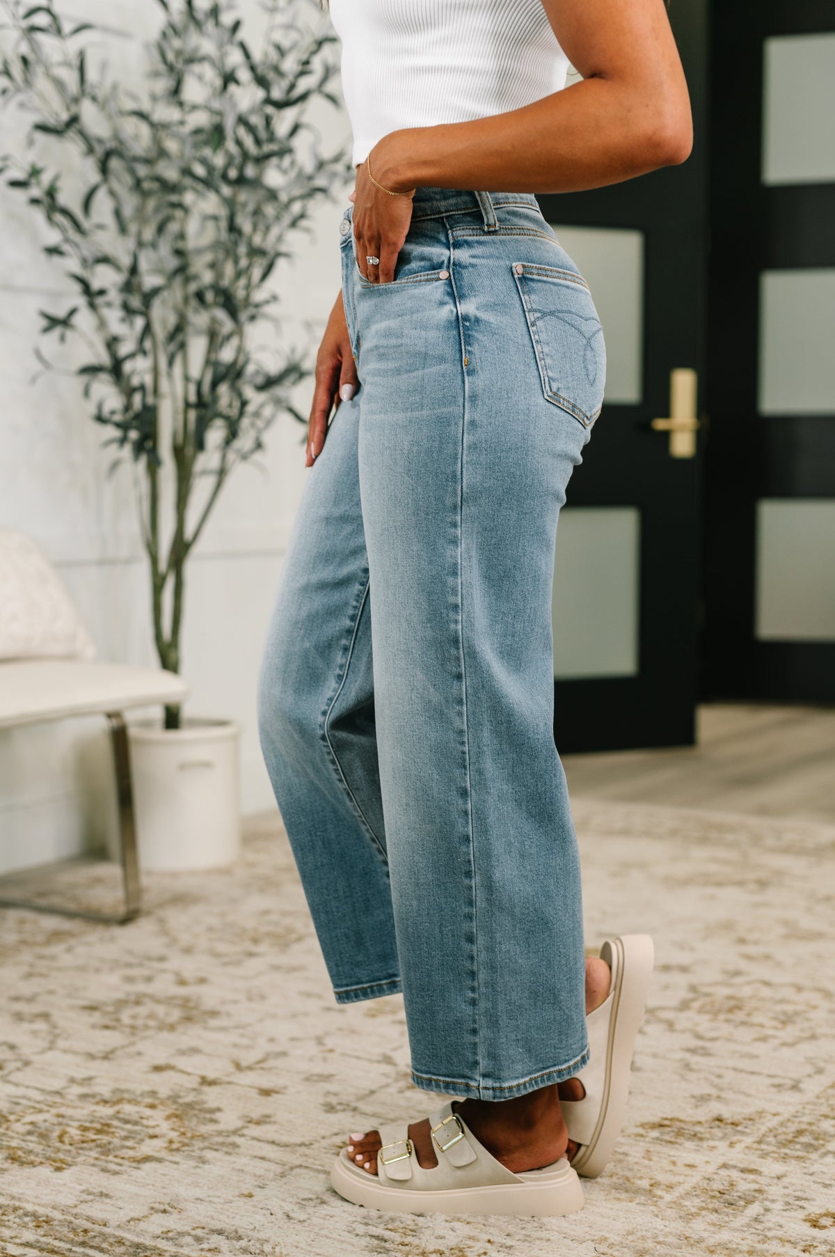 Claudia Mid Rise Wide Leg Ankle Jean-Womens-Stay Foxy Boutique, Florissant, Missouri