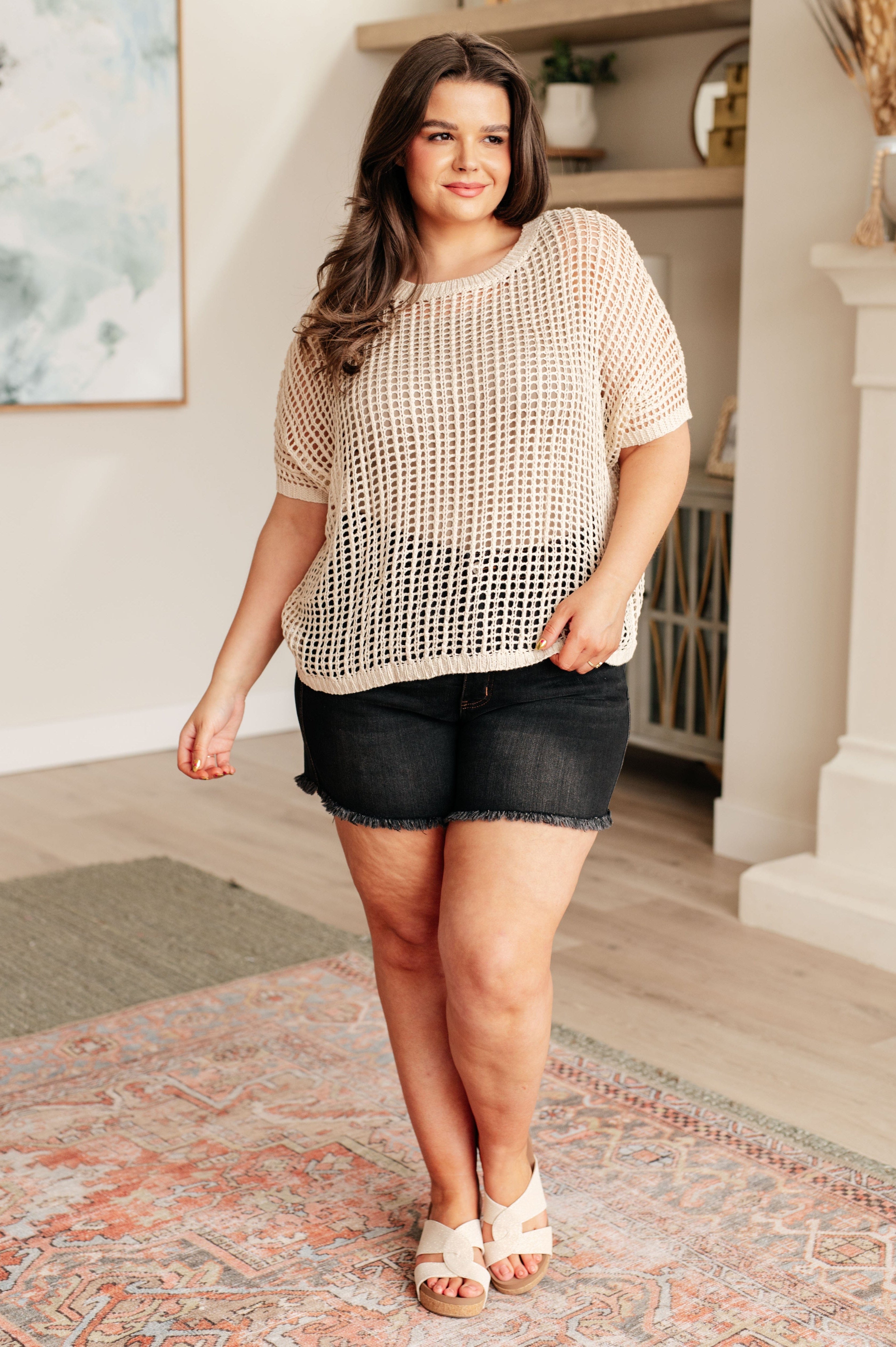 Coastal Dreams Fishnet Top in Cream-Tops-Stay Foxy Boutique, Florissant, Missouri
