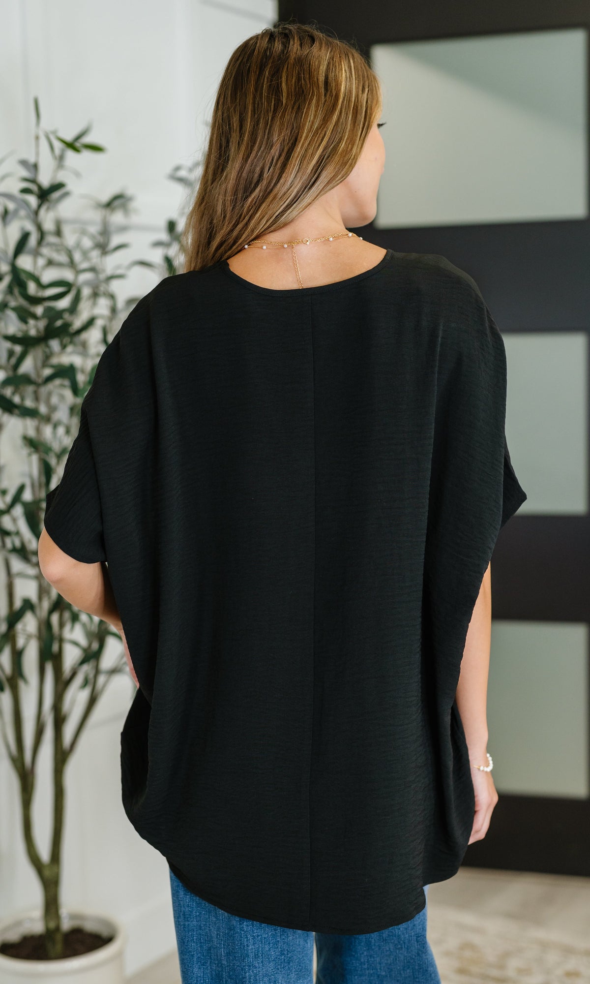 Coastal Ease V-Neck Top in Black-Womens-Stay Foxy Boutique, Florissant, Missouri