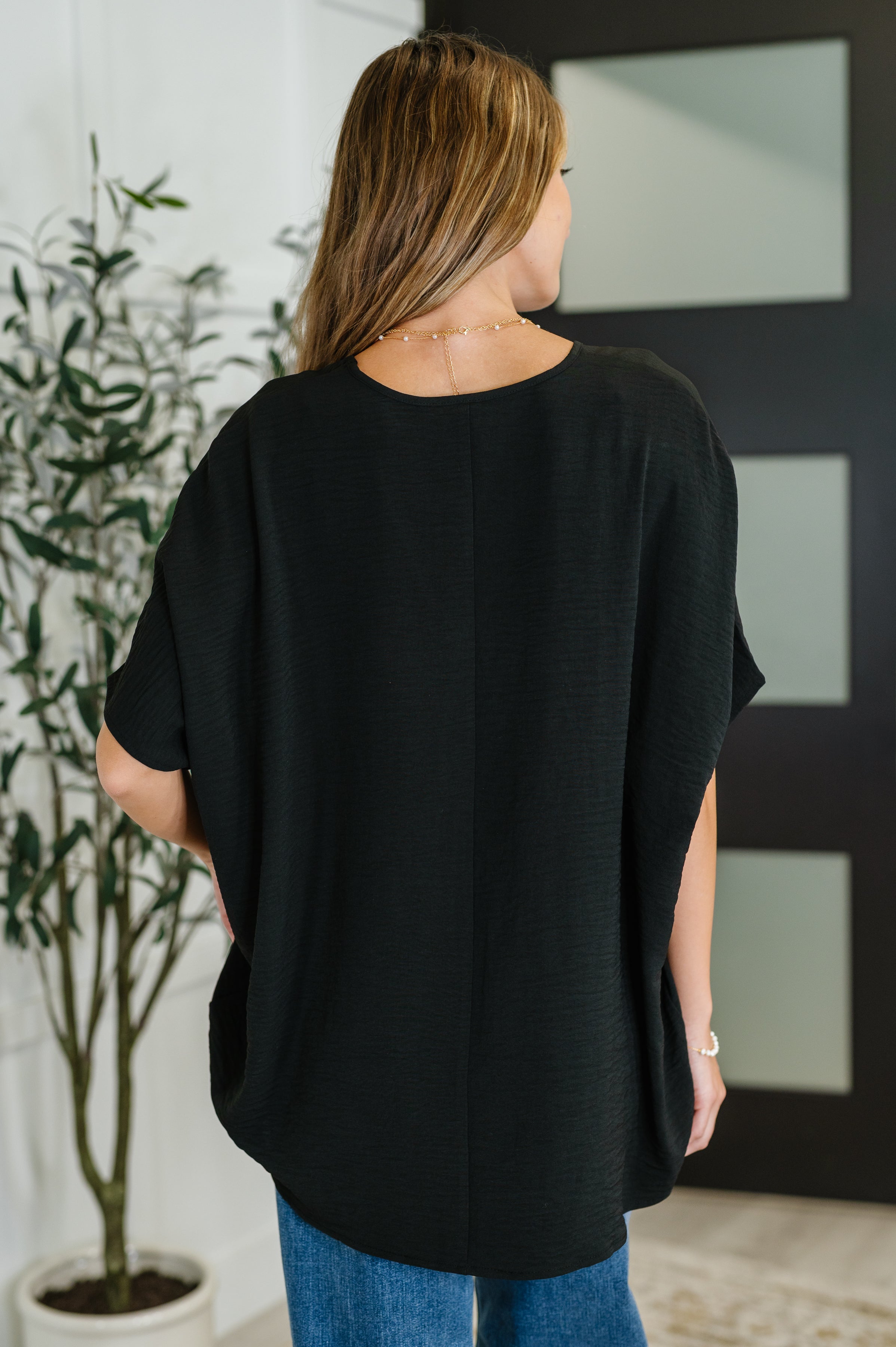 Coastal Ease V-Neck Top in Black-Womens-Stay Foxy Boutique, Florissant, Missouri