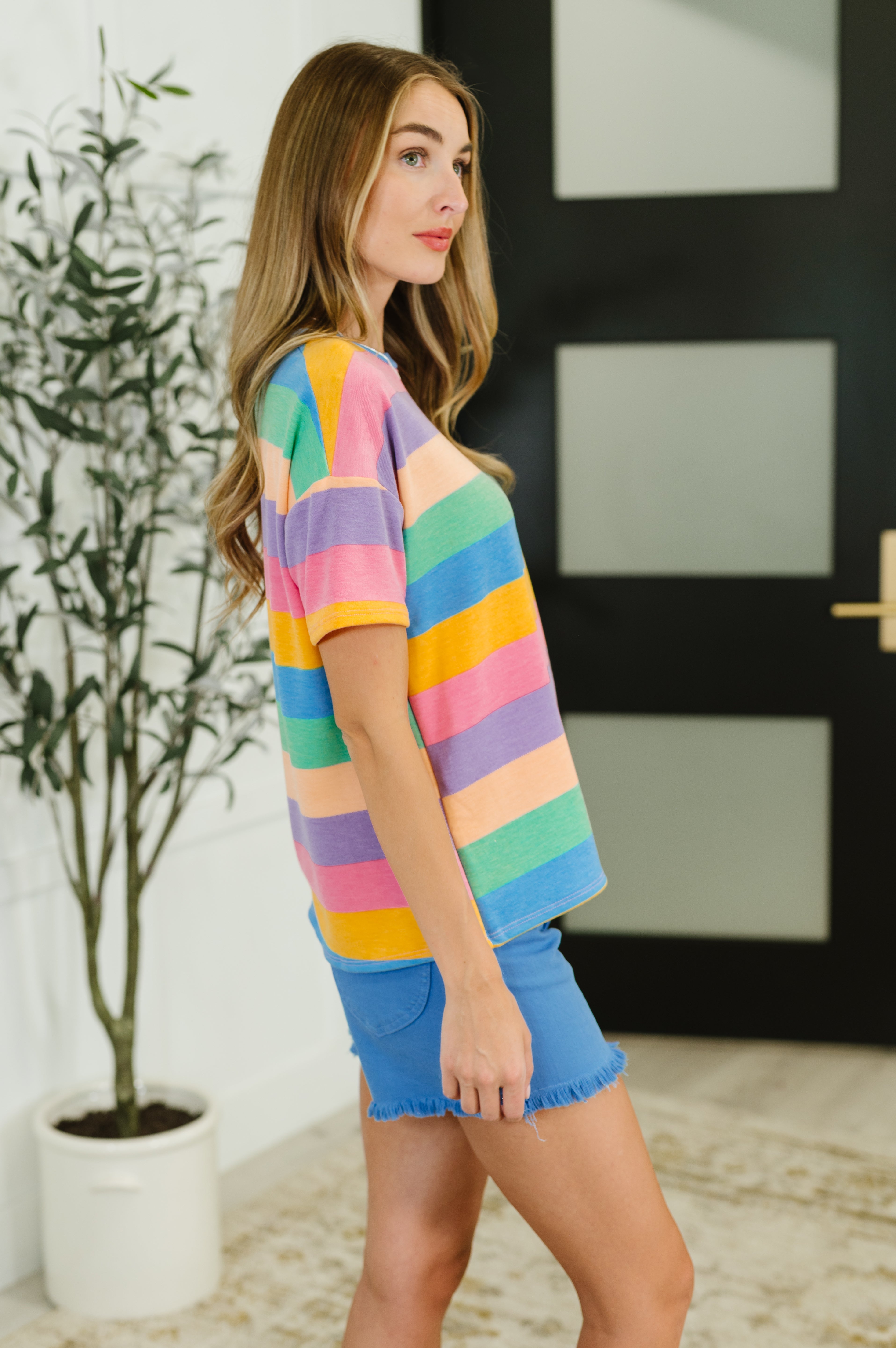 Color Theory Drop Shoulder Top in Blue, Yellow and Pink-Womens-Stay Foxy Boutique, Florissant, Missouri