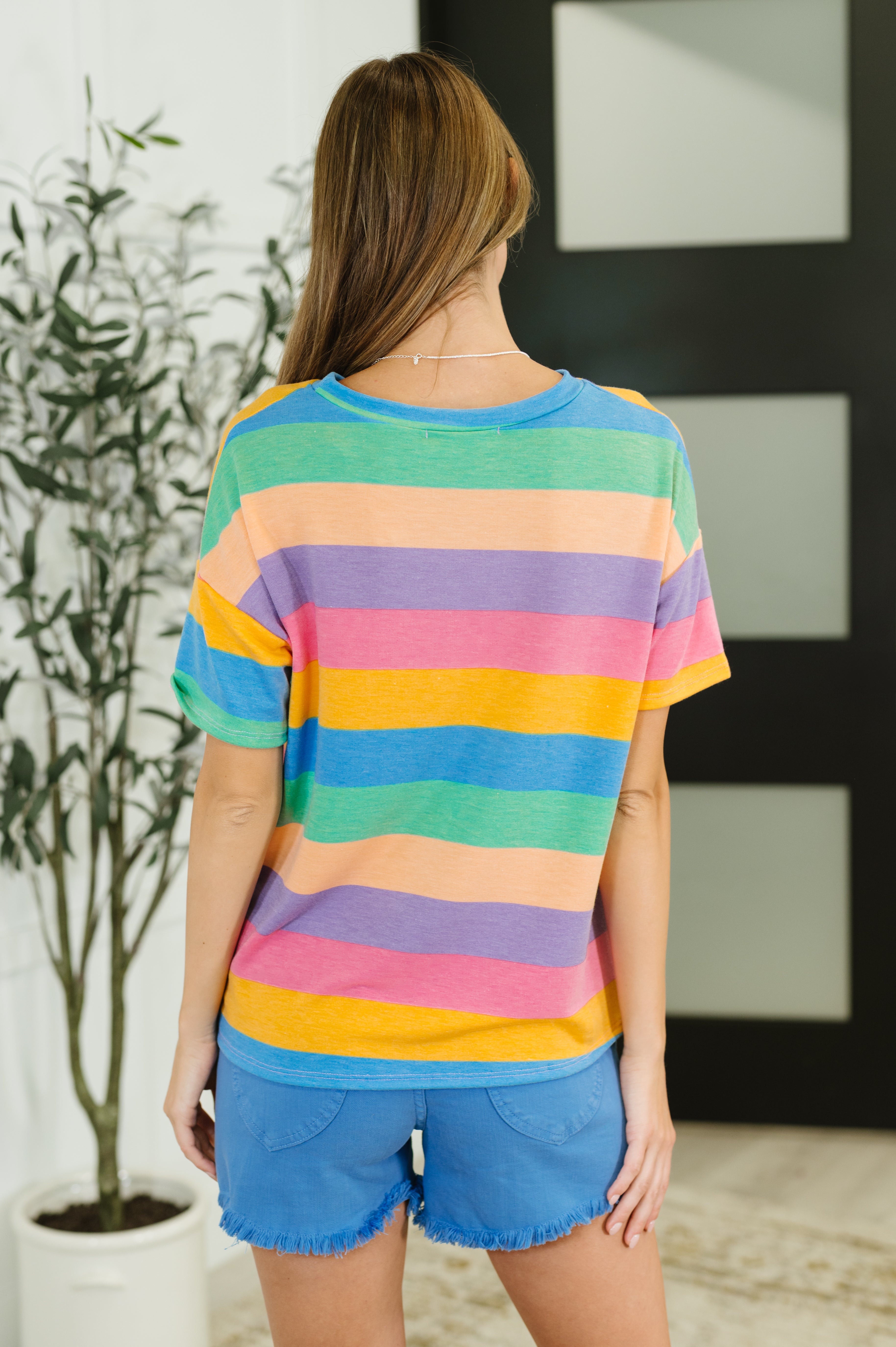 Color Theory Drop Shoulder Top in Blue, Yellow and Pink-Womens-Stay Foxy Boutique, Florissant, Missouri