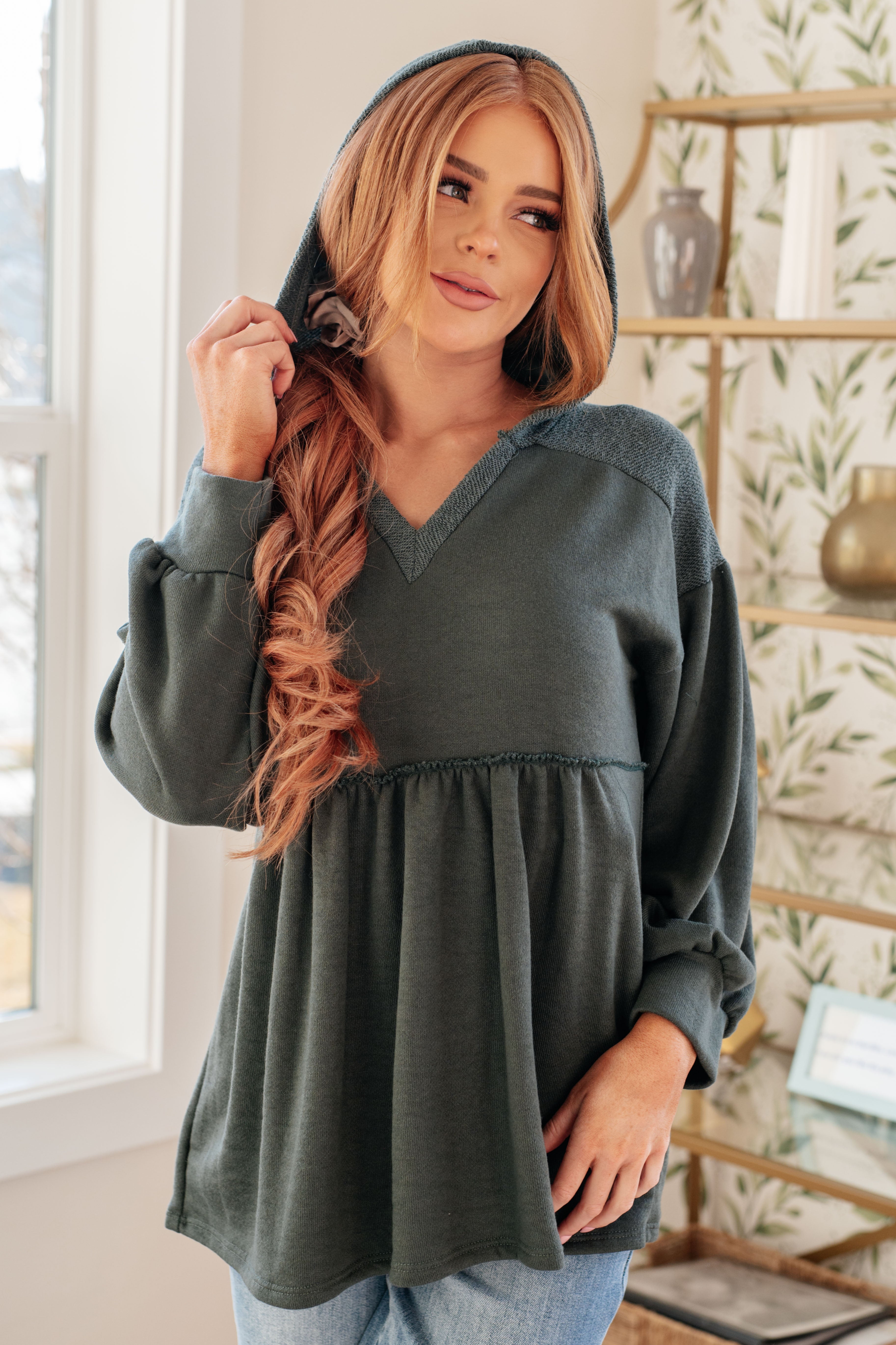 She's Not Wrong Hooded V-Neck Pullover-Tops-Stay Foxy Boutique, Florissant, Missouri