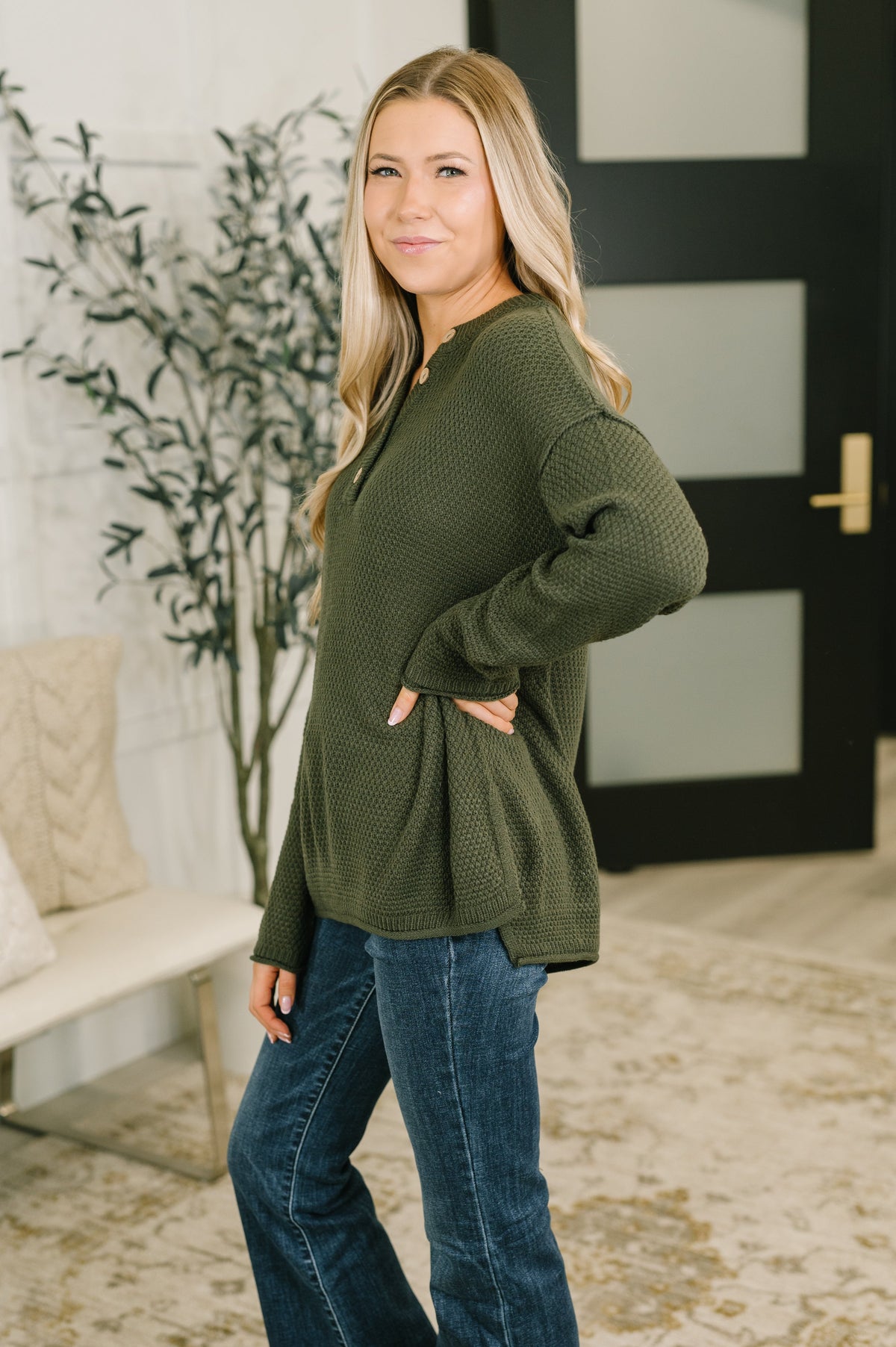 Come Together Henley Casual Top in Dark Olive-Womens-Stay Foxy Boutique, Florissant, Missouri