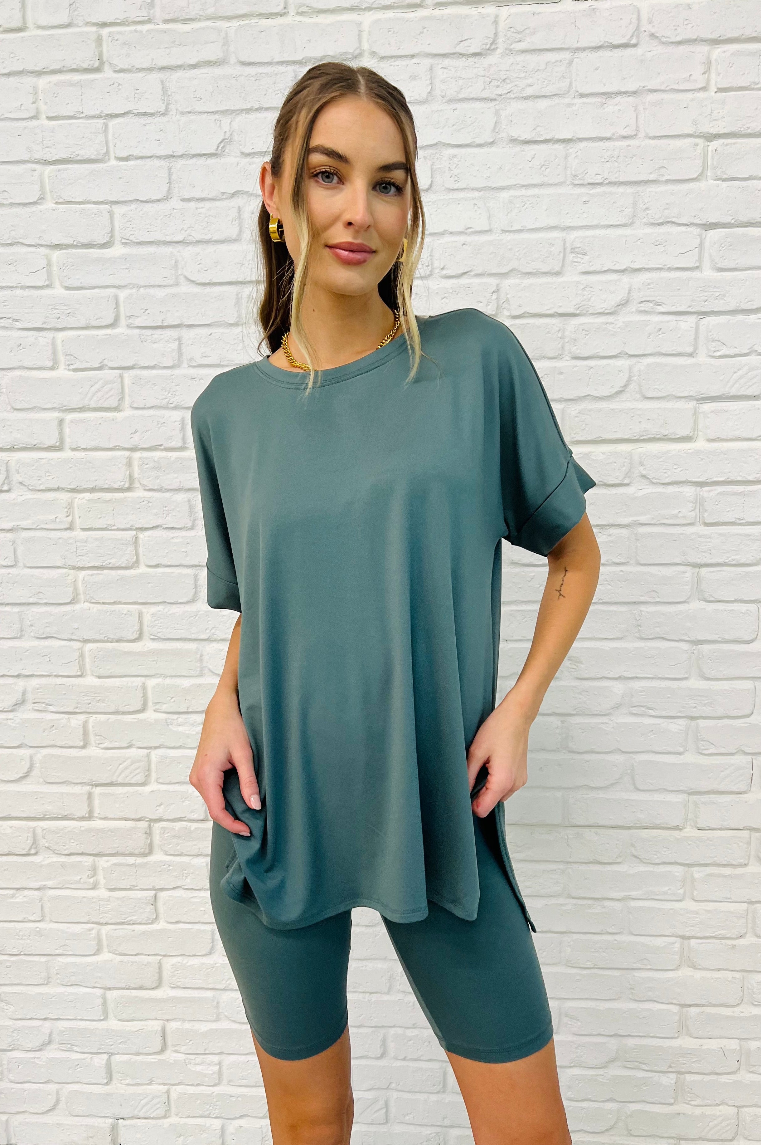 Comfy Cruising Top and Biker Shorts Set in Ash Jade-Womens-Stay Foxy Boutique, Florissant, Missouri
