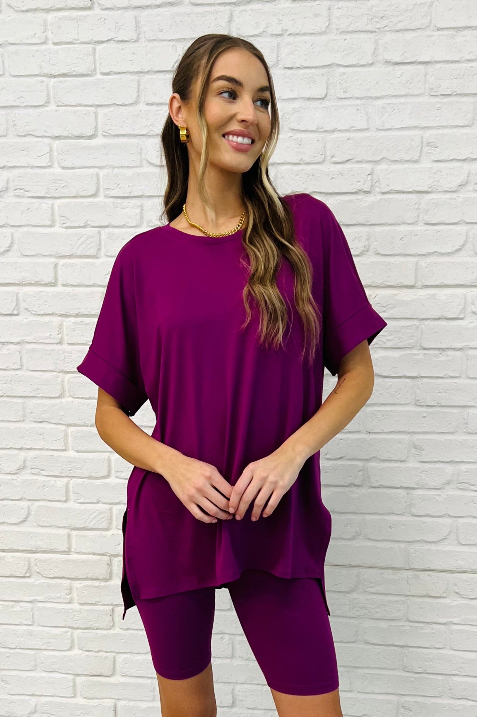 Comfy Cruising Top and Biker Shorts Set in Lt Plum-Womens-Stay Foxy Boutique, Florissant, Missouri