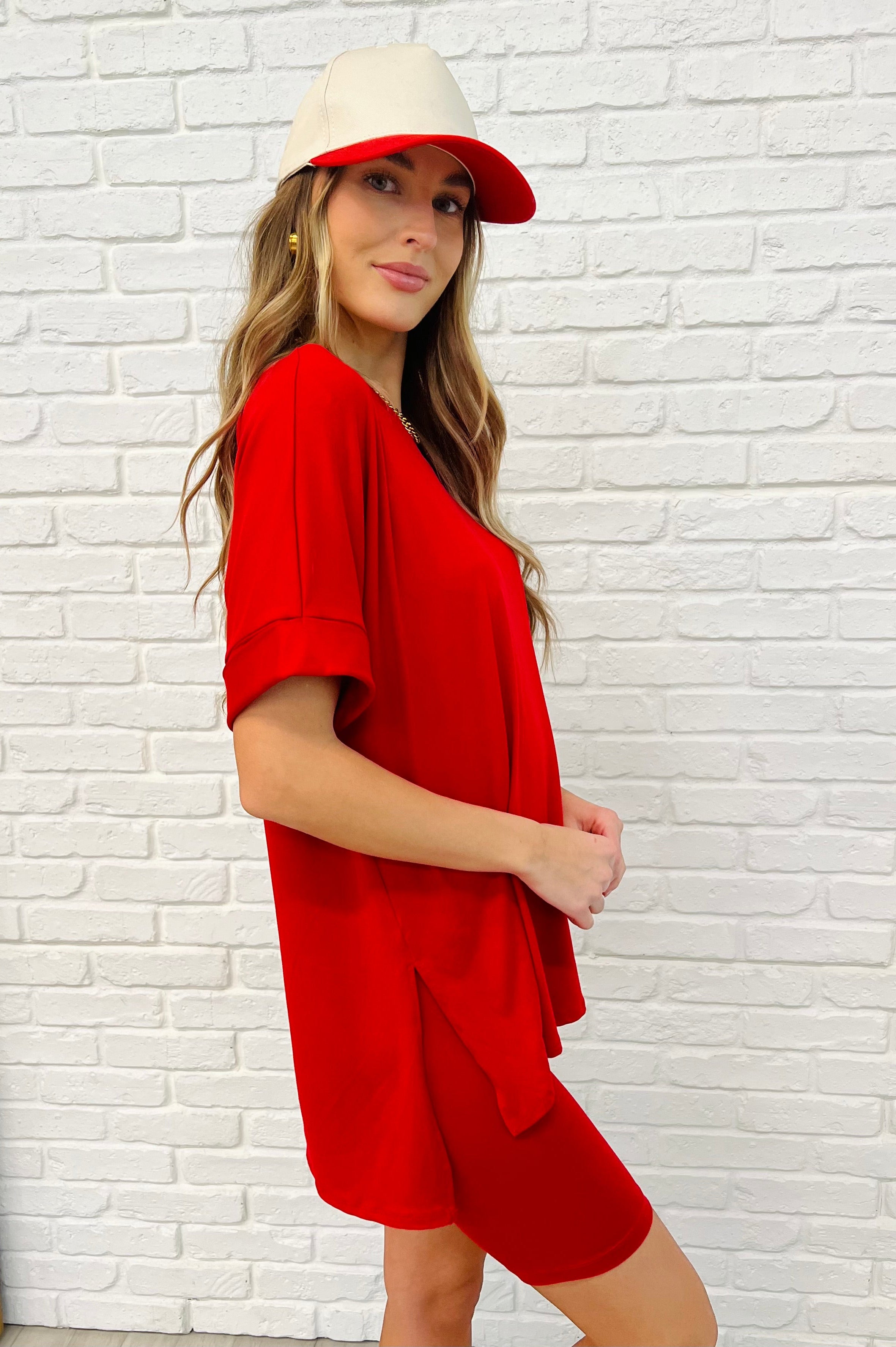 Comfy Cruising Top and Biker Shorts Set in Ruby-Womens-Stay Foxy Boutique, Florissant, Missouri