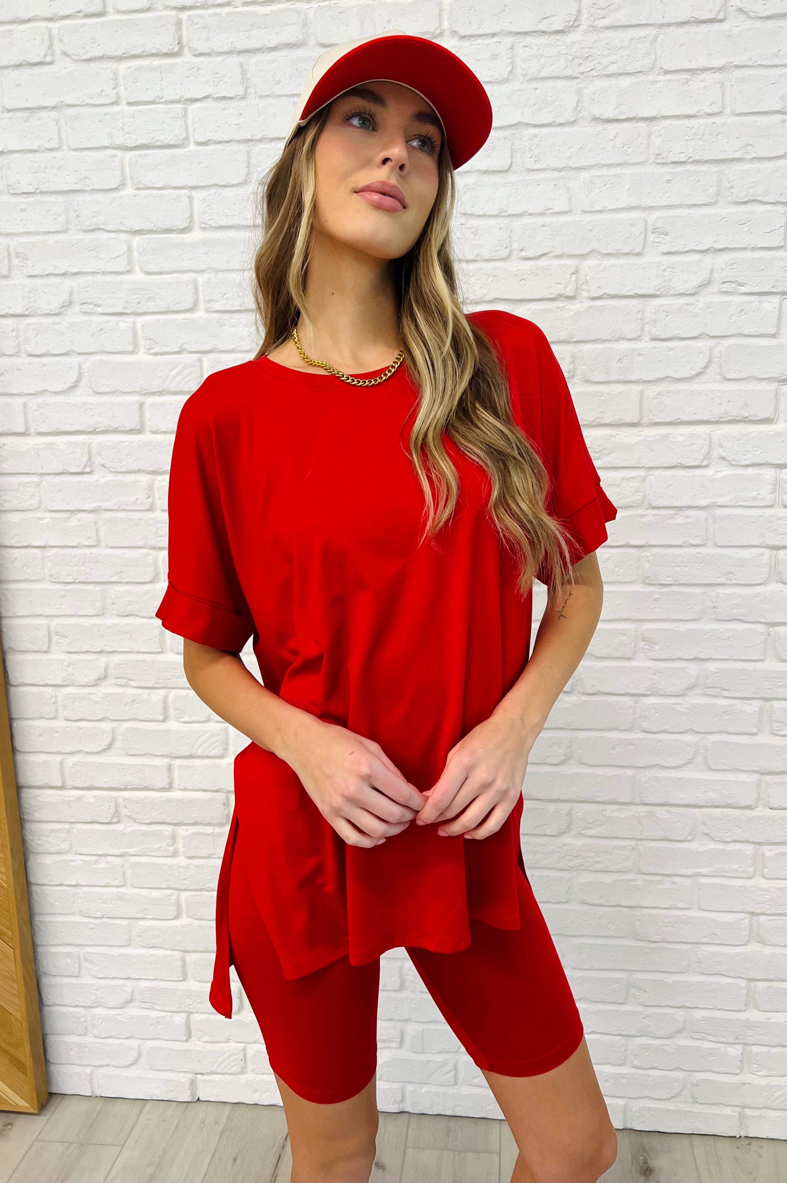 Comfy Cruising Top and Biker Shorts Set in Ruby-Womens-Stay Foxy Boutique, Florissant, Missouri