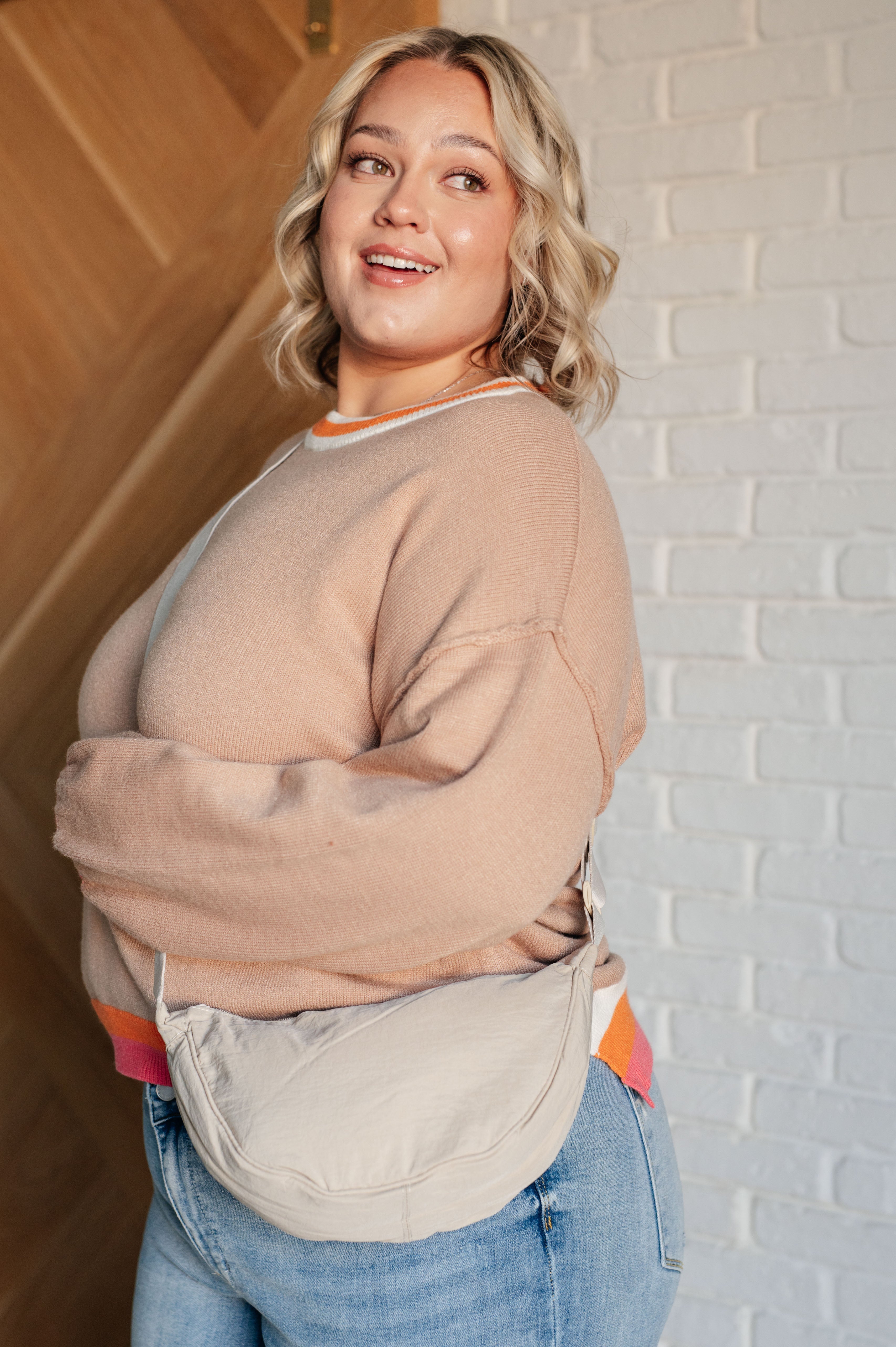 Conversational Moment Striped Trim Sweater-Tops-Stay Foxy Boutique, Florissant, Missouri