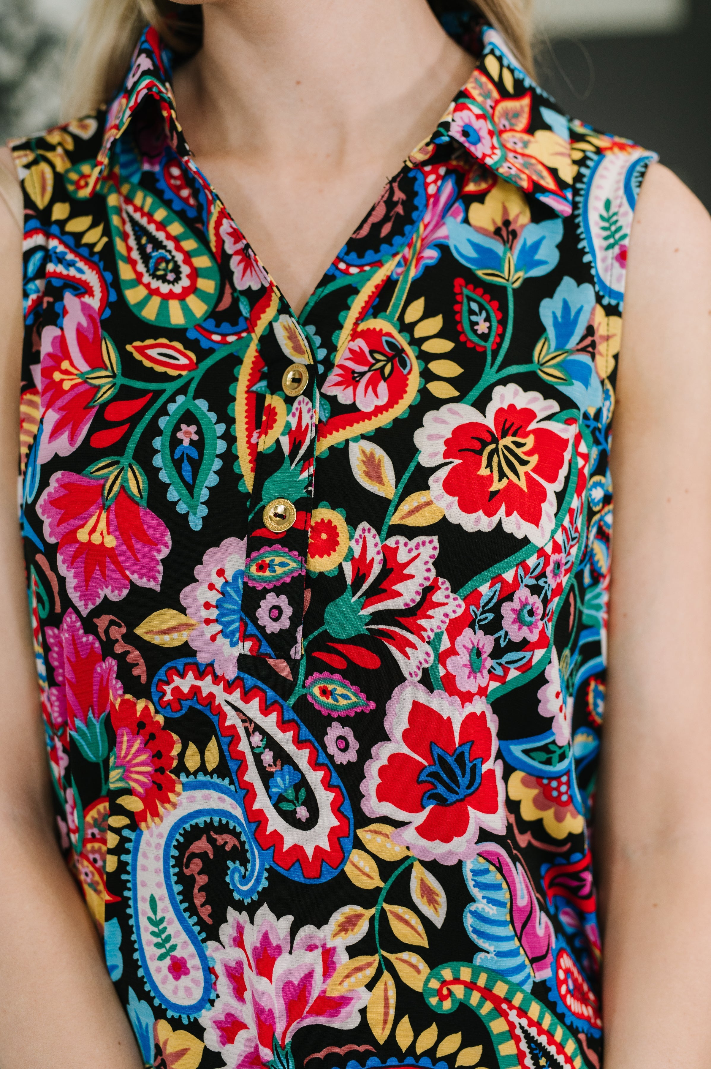 Coral Sands Collared Tank Dress in Dark Floral Paisley-Womens-Stay Foxy Boutique, Florissant, Missouri