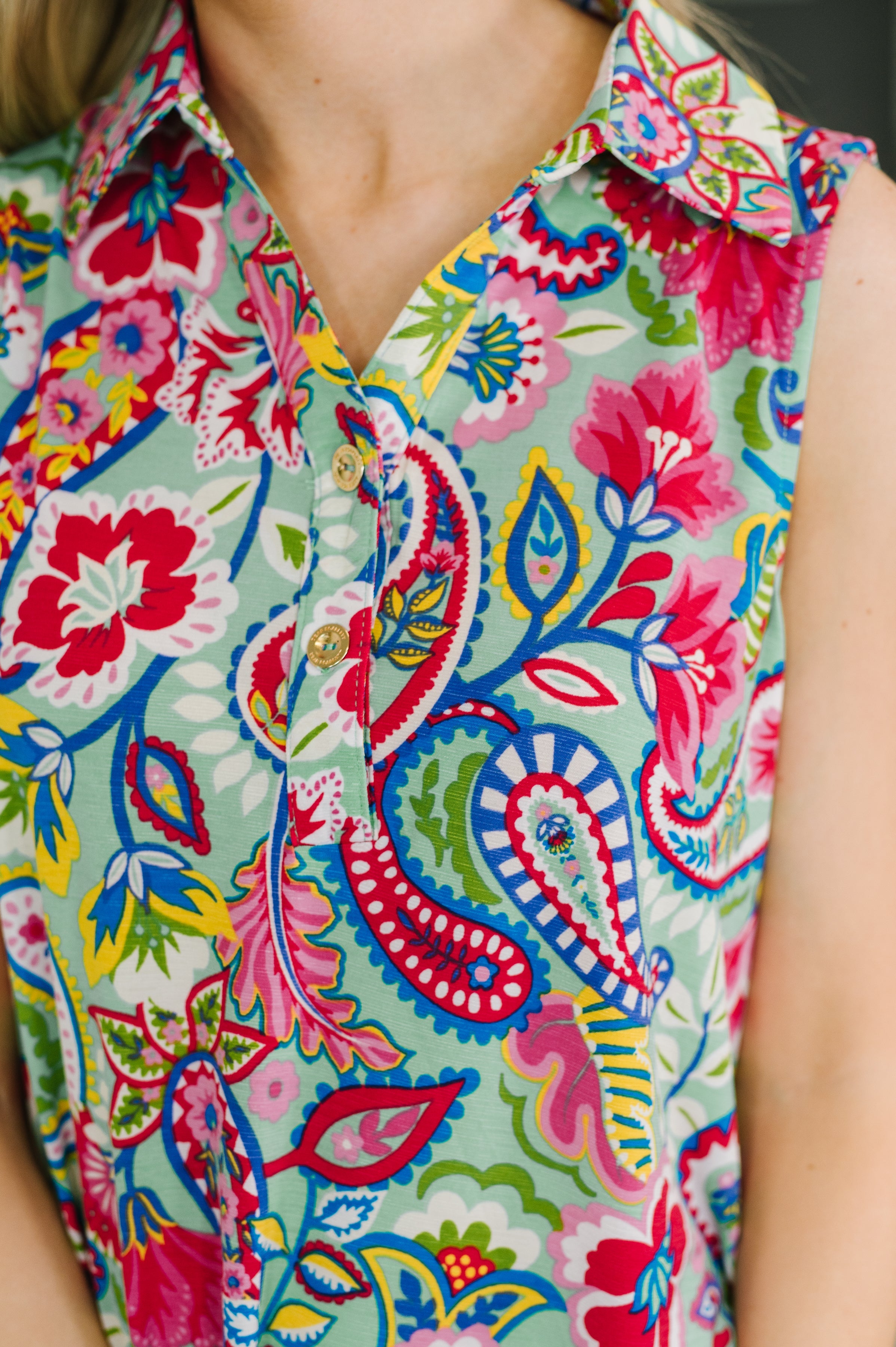 Coral Sands Collared Tank Dress in Light Floral Paisley-Womens-Stay Foxy Boutique, Florissant, Missouri