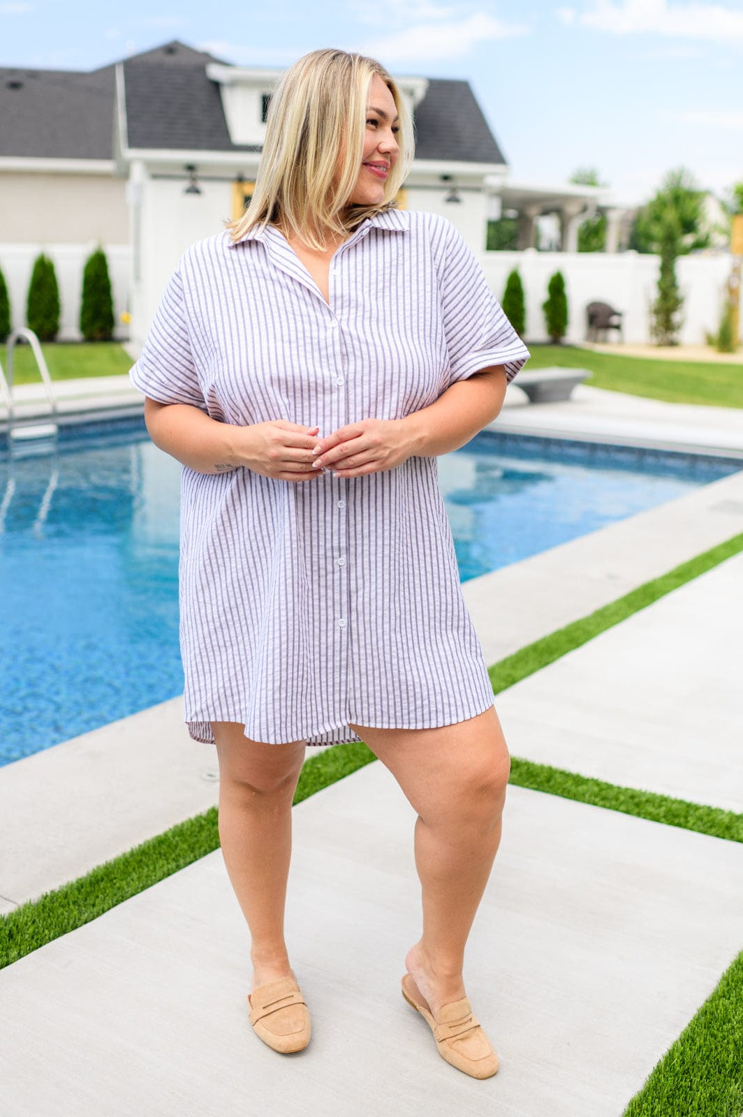 Cornelia Striped Shirt Dress-Dresses-Stay Foxy Boutique, Florissant, Missouri