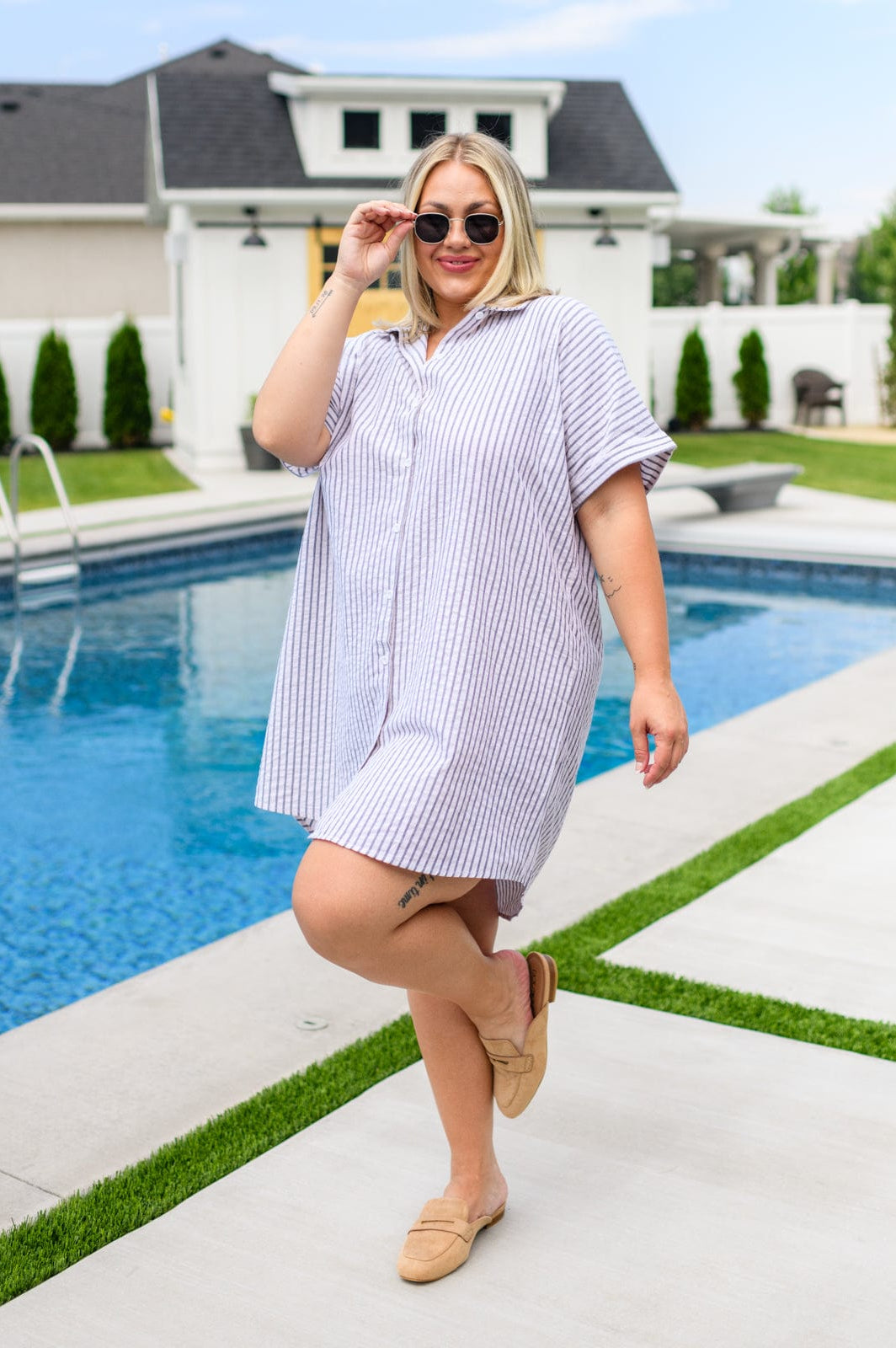 Cornelia Striped Shirt Dress-Dresses-Stay Foxy Boutique, Florissant, Missouri