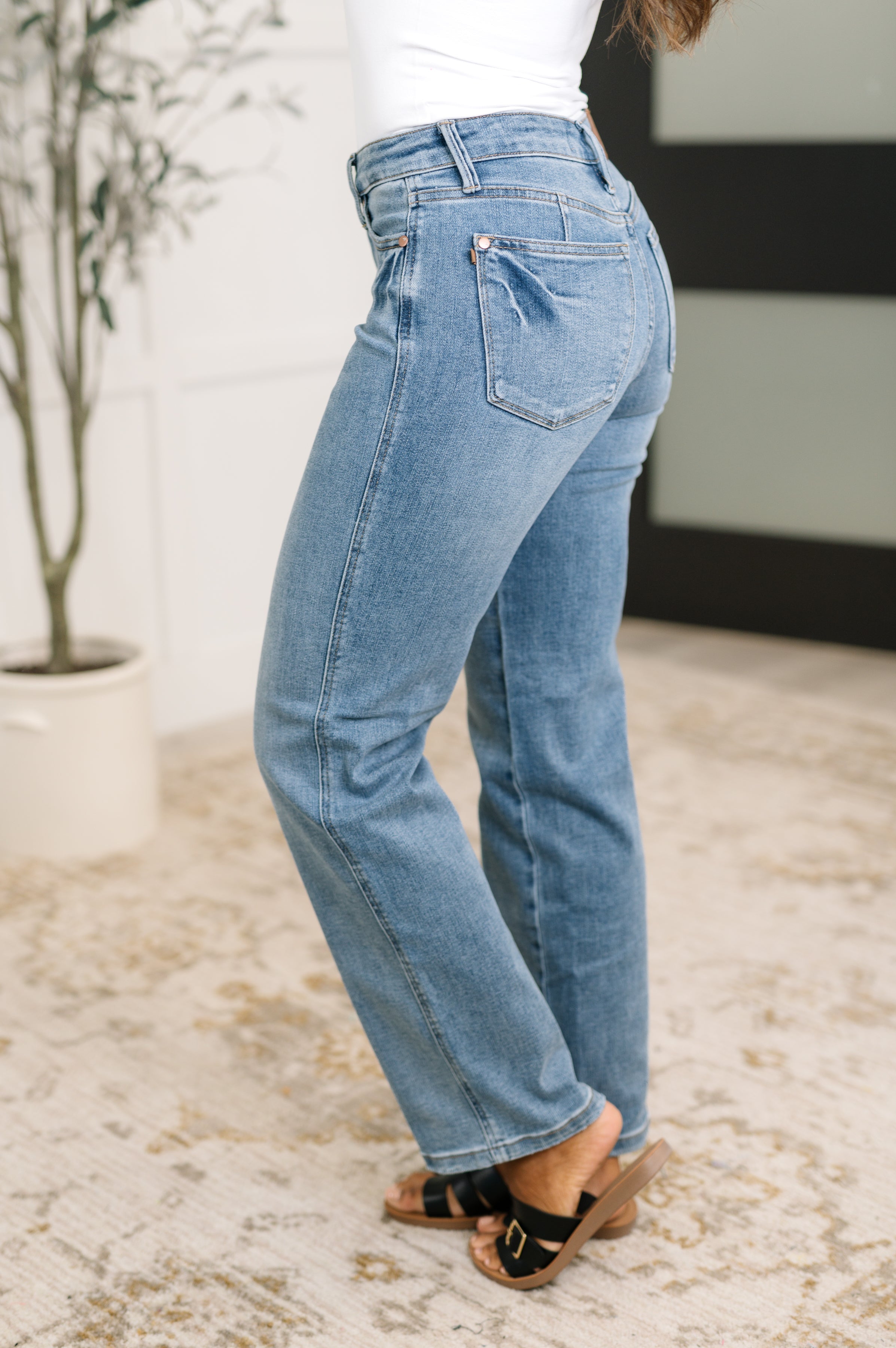 Corrine Mid Rise Control Top Vintage Straight Jeans-Womens-Stay Foxy Boutique, Florissant, Missouri