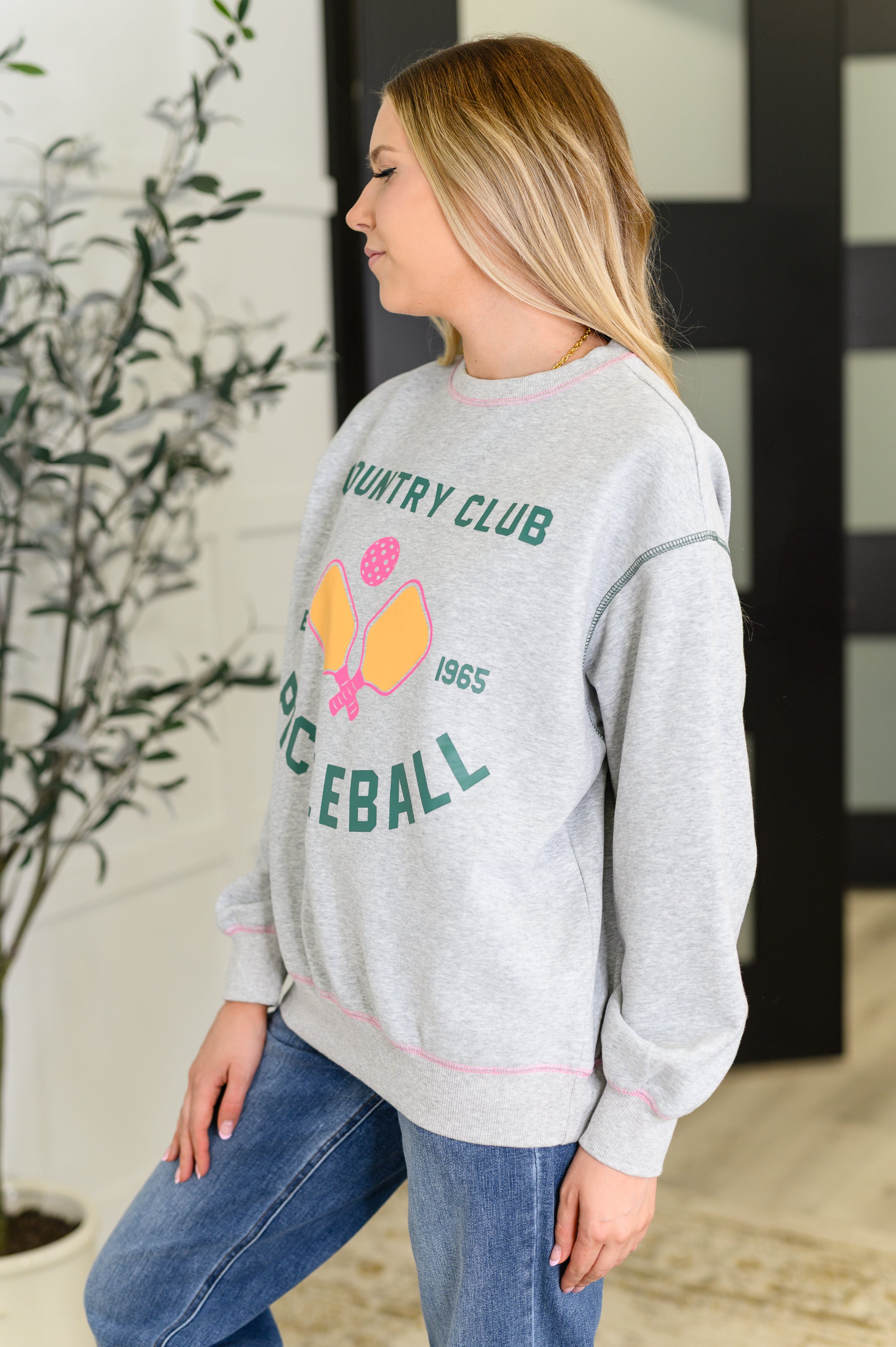 Country Club Pickle Ball Graphic Sweatshirt-Womens-Stay Foxy Boutique, Florissant, Missouri
