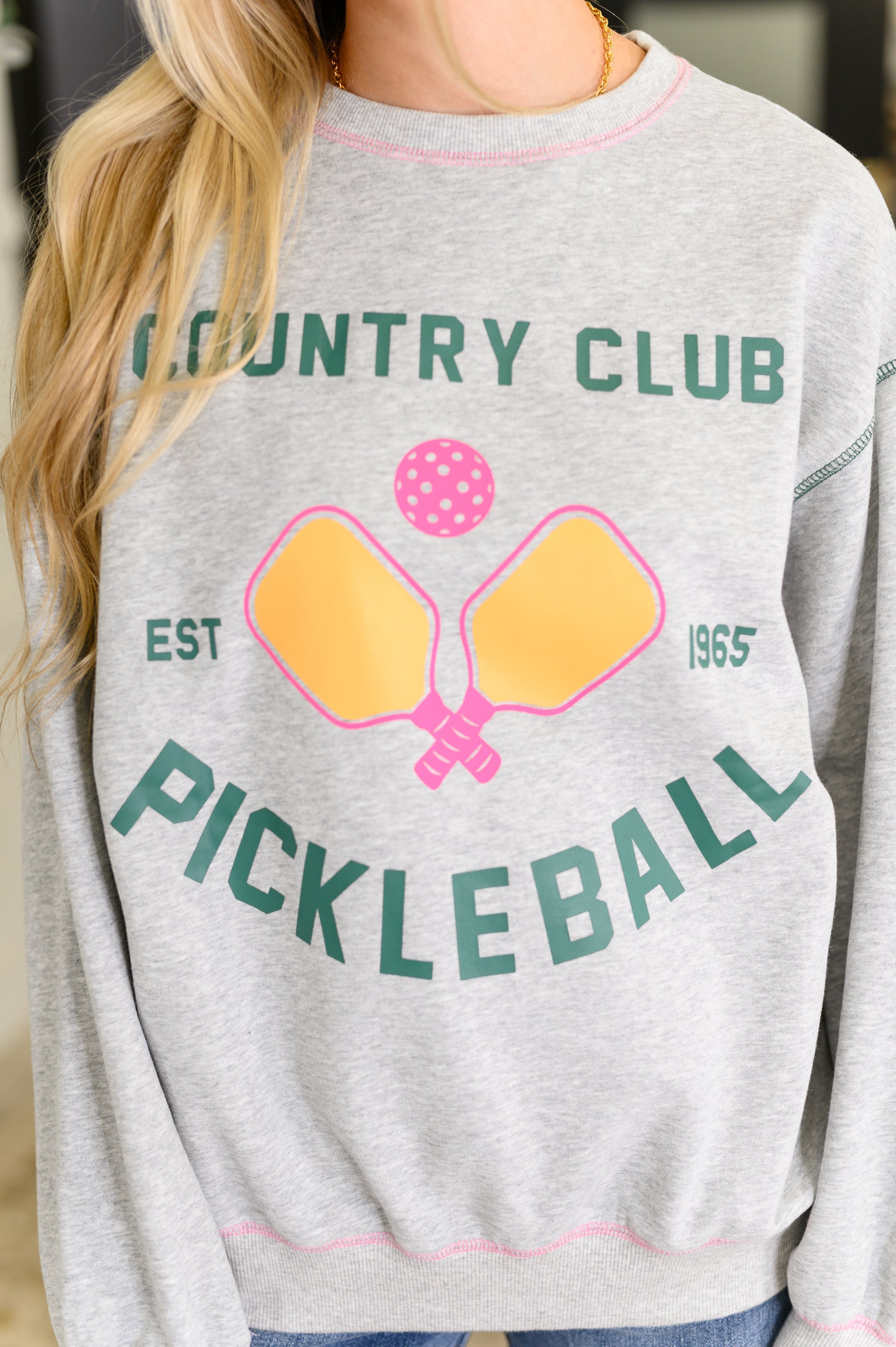 Country Club Pickle Ball Graphic Sweatshirt-Womens-Stay Foxy Boutique, Florissant, Missouri