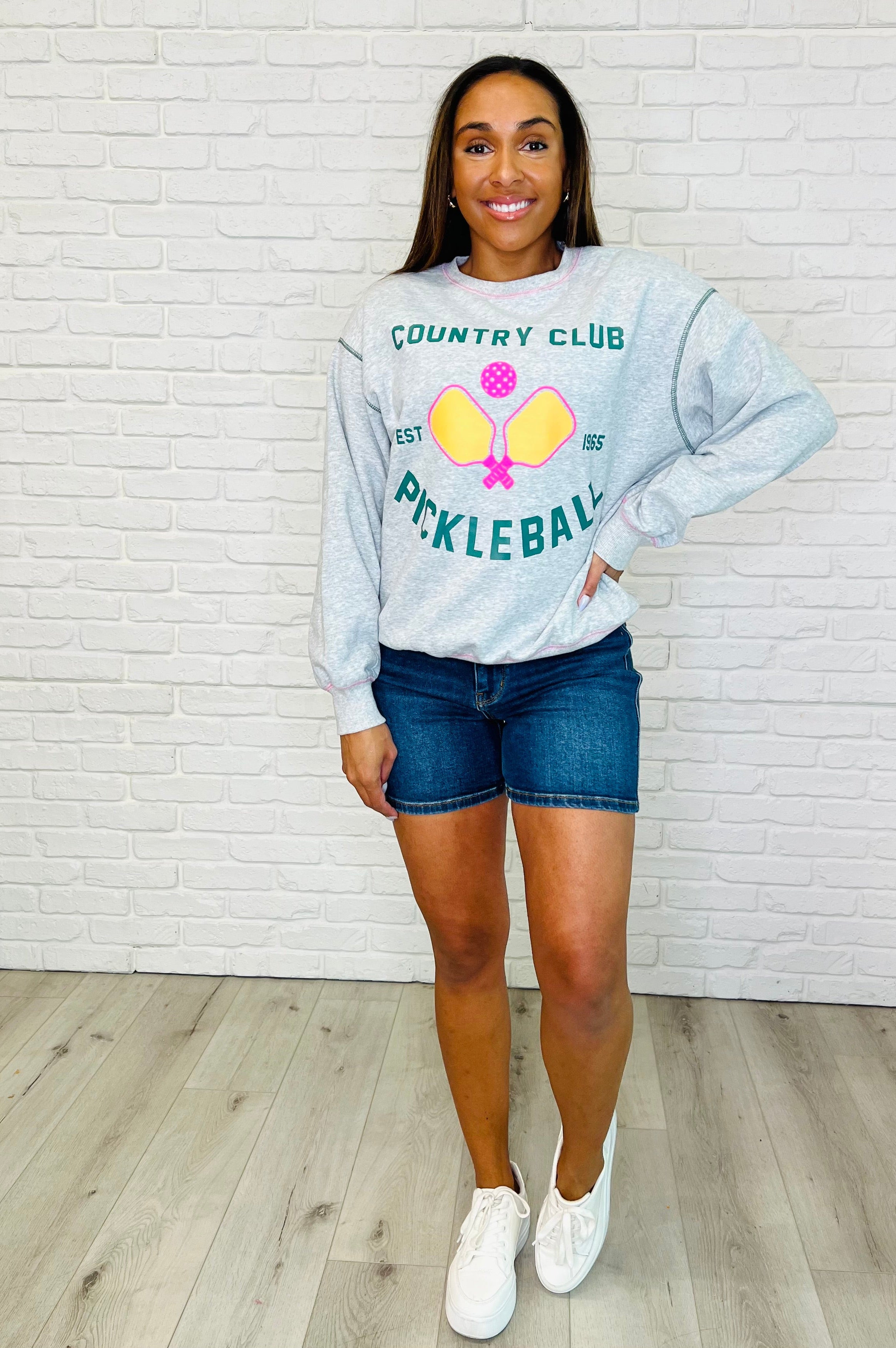 Country Club Pickle Ball Graphic Sweatshirt-Womens-Stay Foxy Boutique, Florissant, Missouri