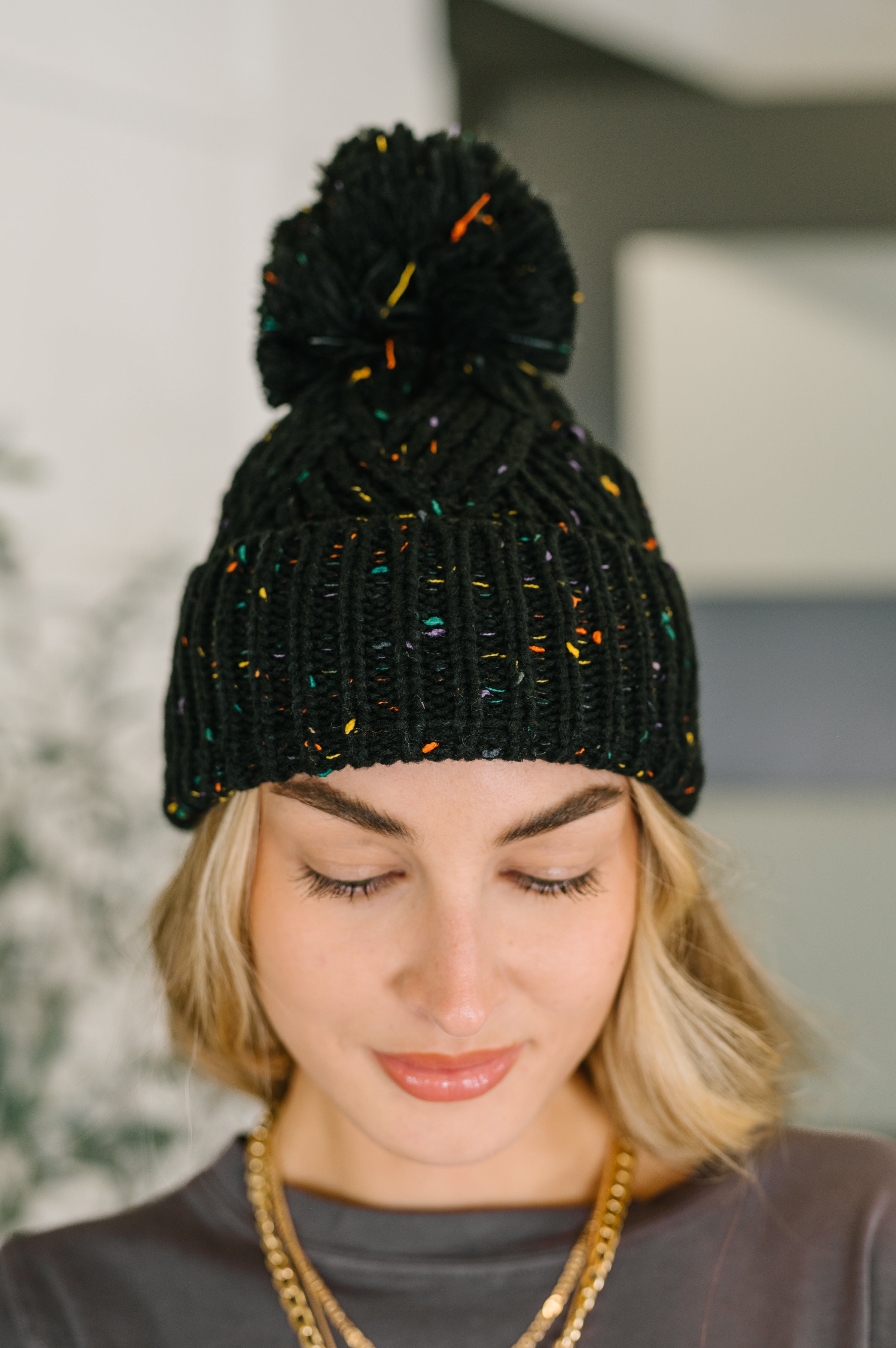 Cover Your Ears Pom Pom Beanie in Black-Womens-Stay Foxy Boutique, Florissant, Missouri