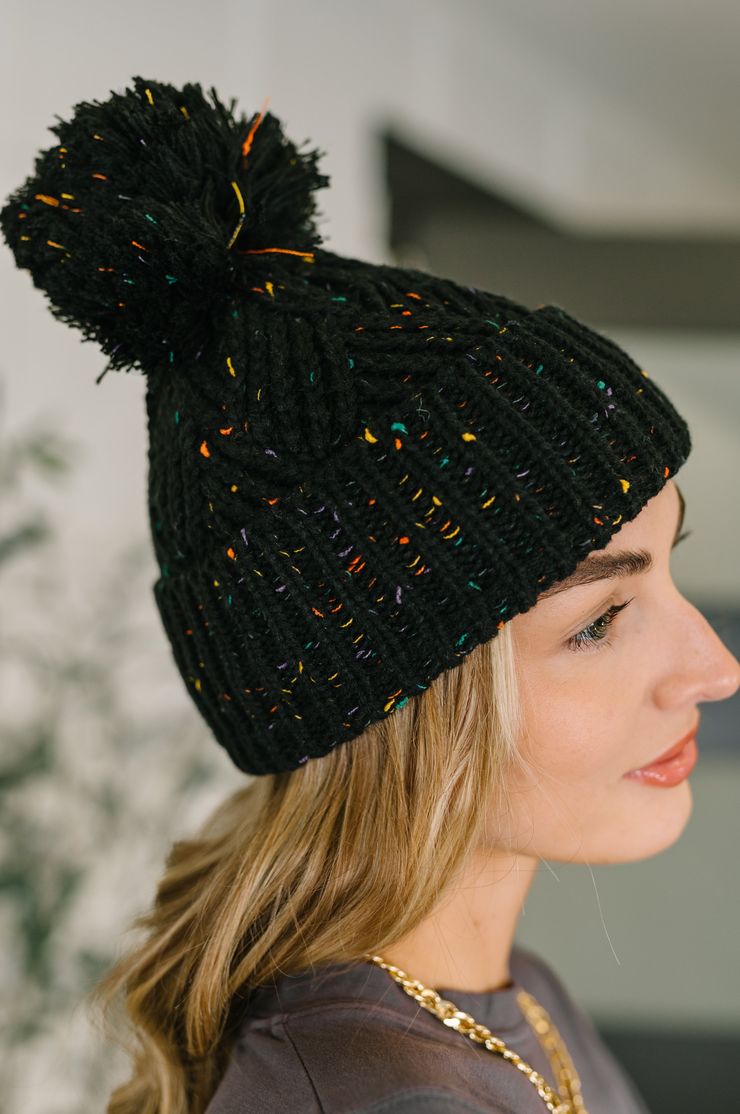 Cover Your Ears Pom Pom Beanie in Black-Womens-Stay Foxy Boutique, Florissant, Missouri
