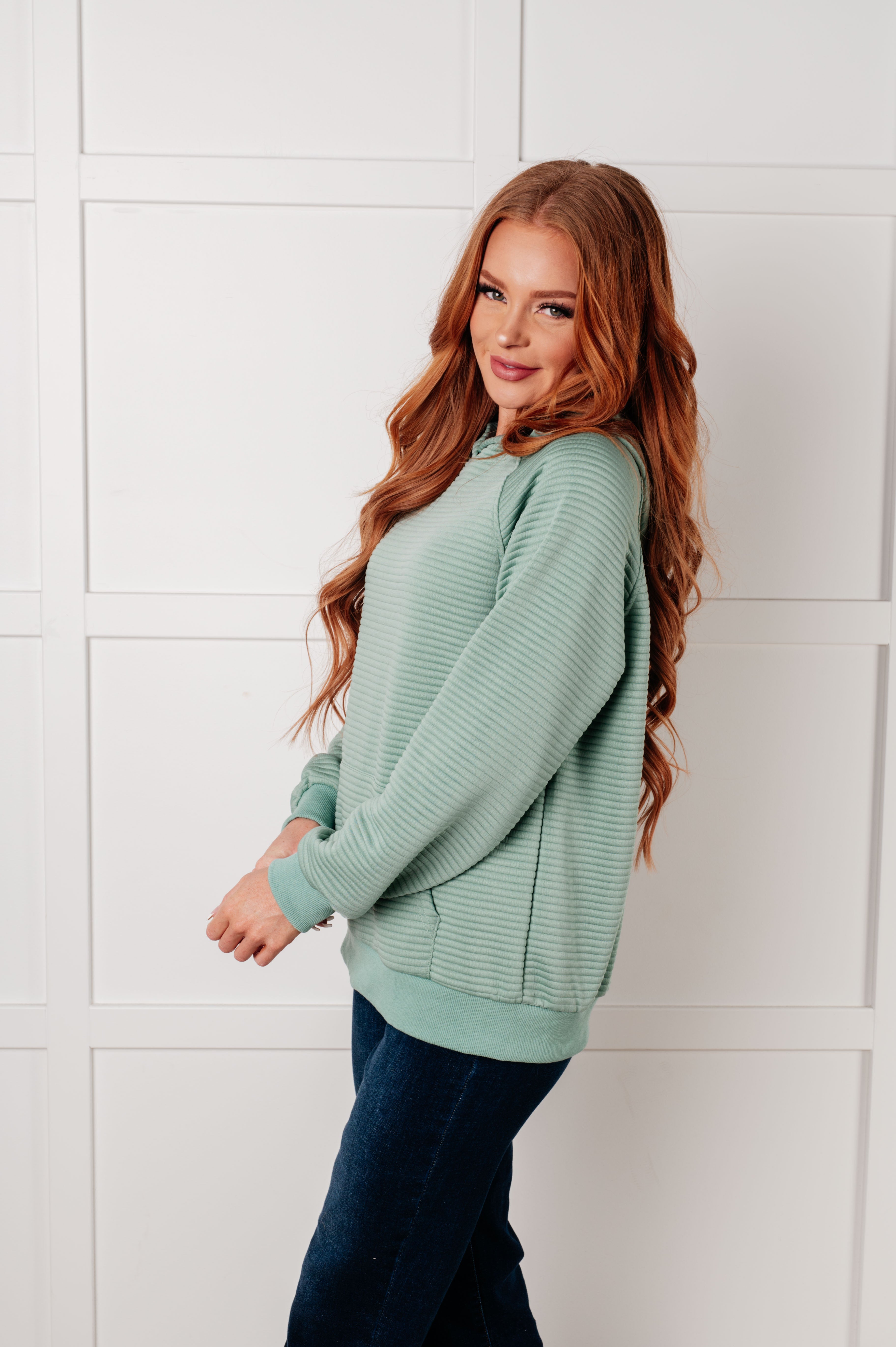 Crosswalk Textured Hoodie in Green-Tops-Stay Foxy Boutique, Florissant, Missouri