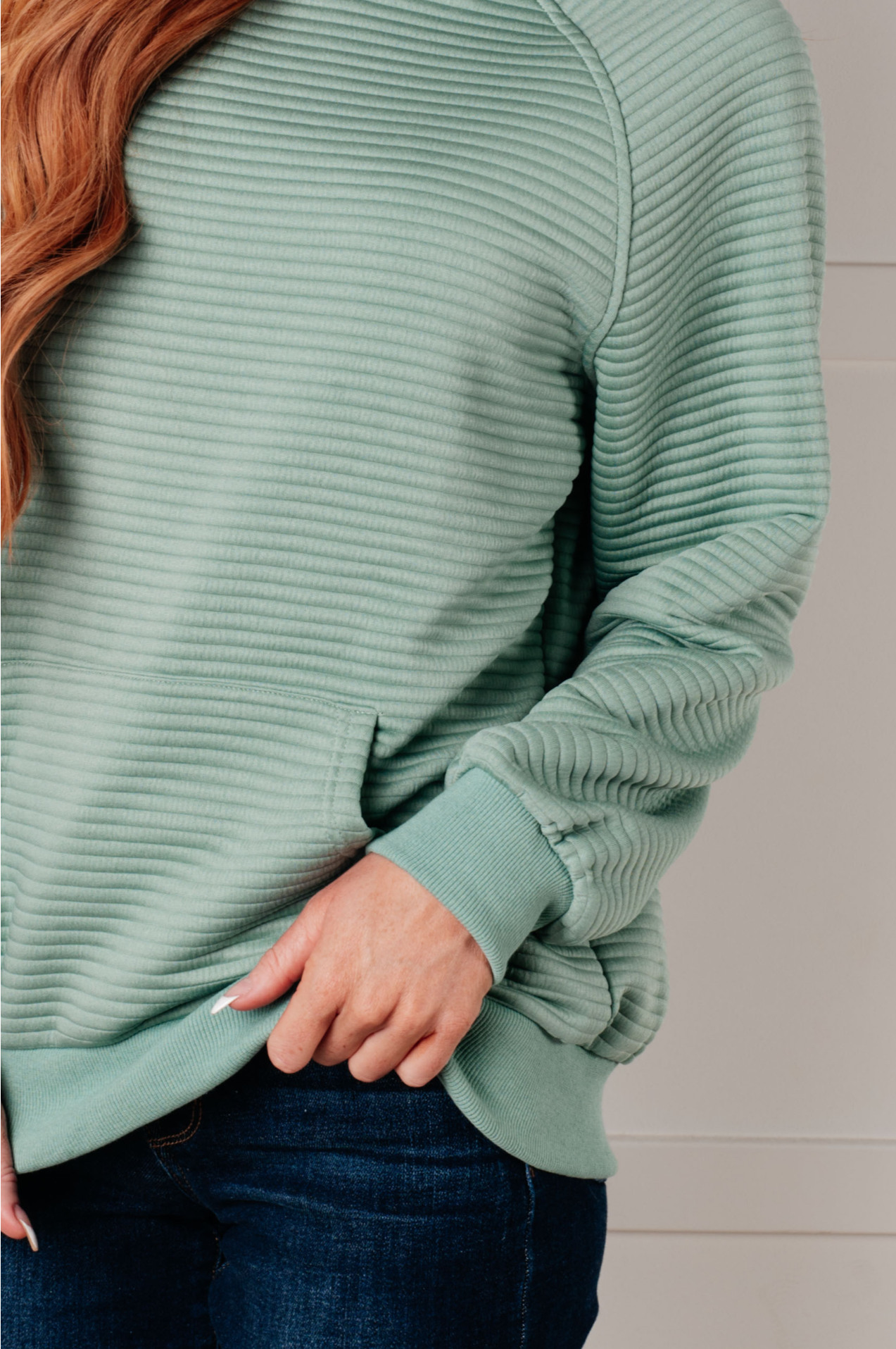 Crosswalk Textured Hoodie in Green-Tops-Stay Foxy Boutique, Florissant, Missouri