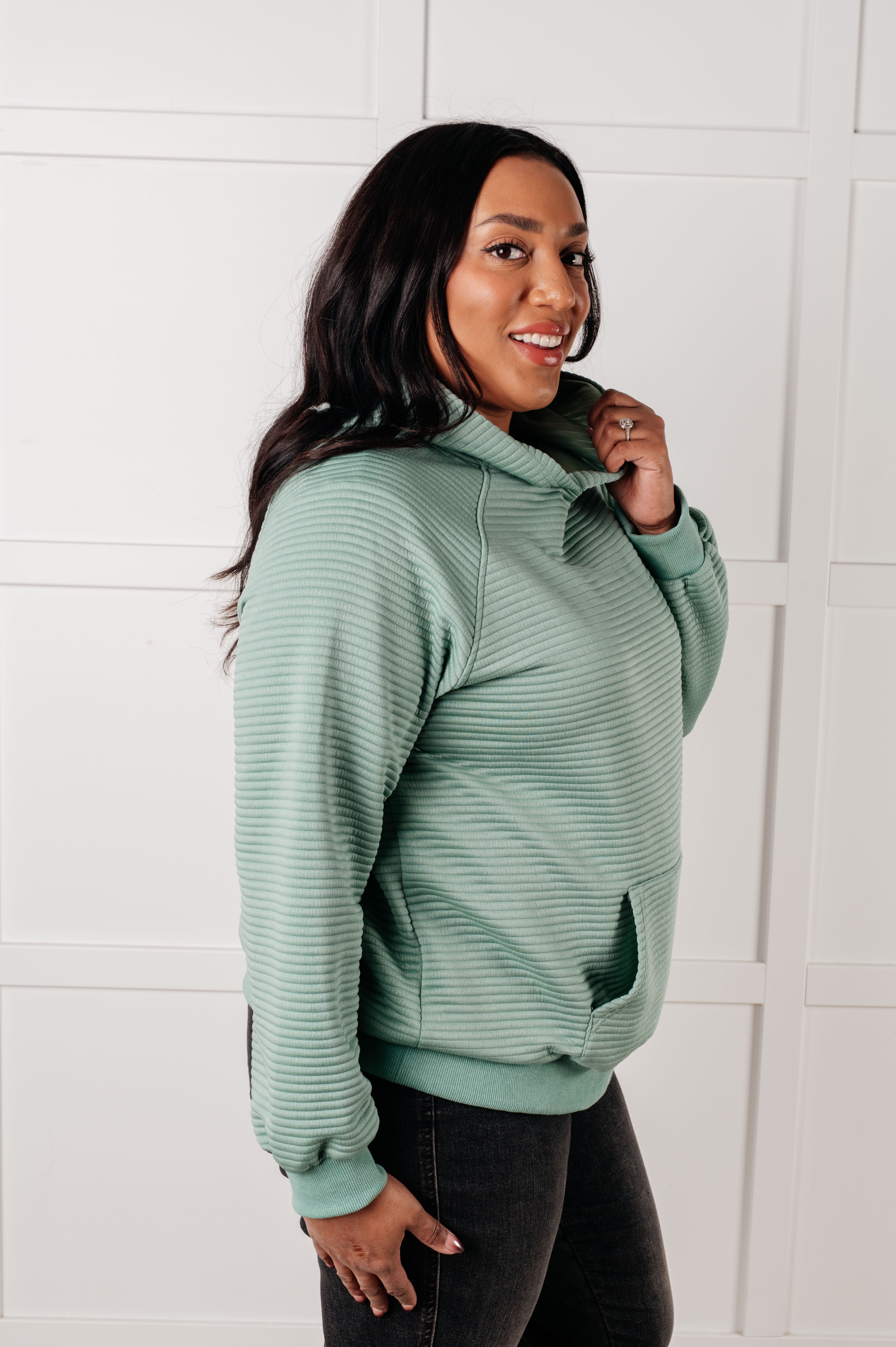 Crosswalk Textured Hoodie in Green-Tops-Stay Foxy Boutique, Florissant, Missouri