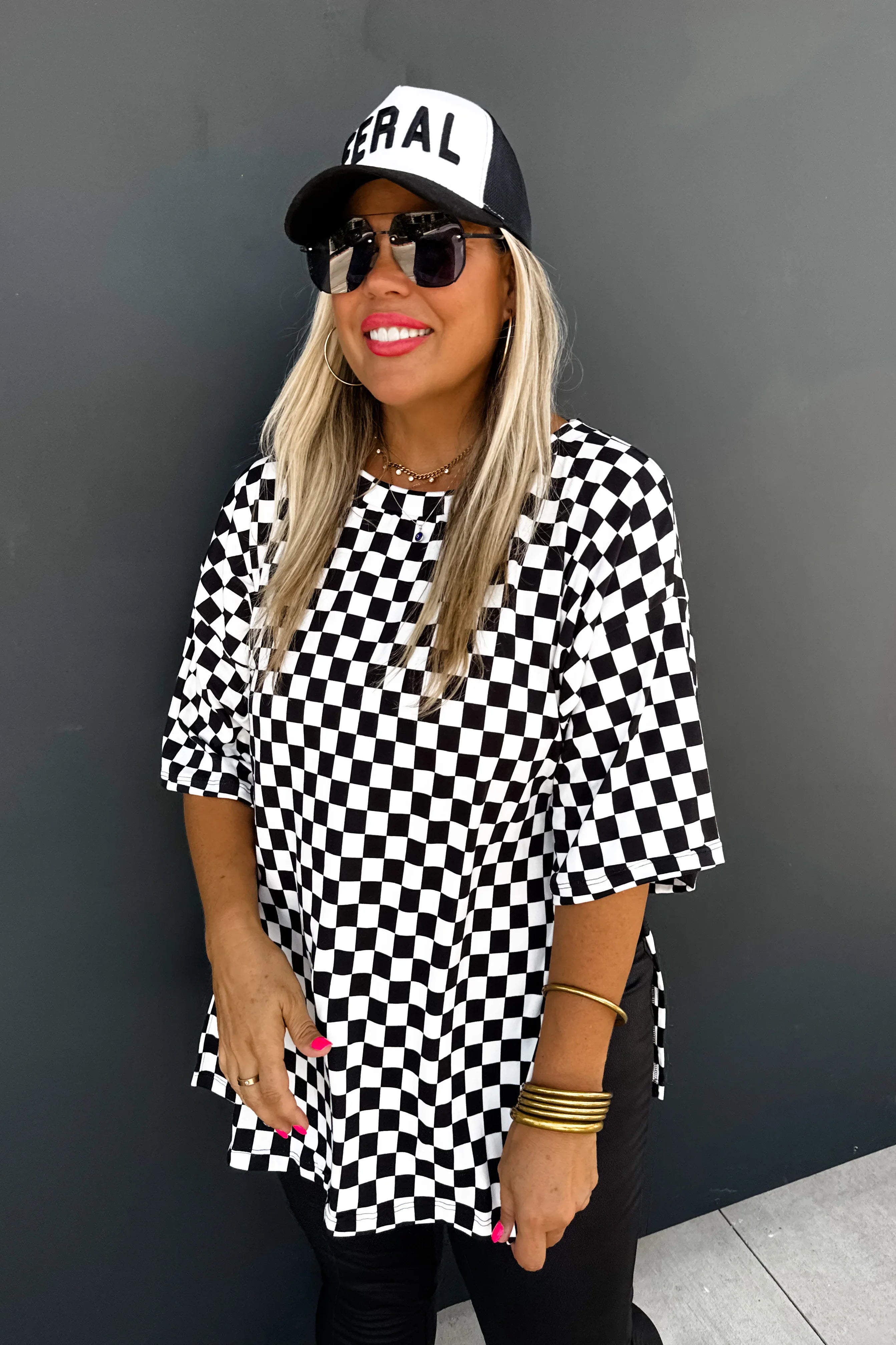 PREORDER: Check Me Out Side Slit Top-Womens-Stay Foxy Boutique, Florissant, Missouri