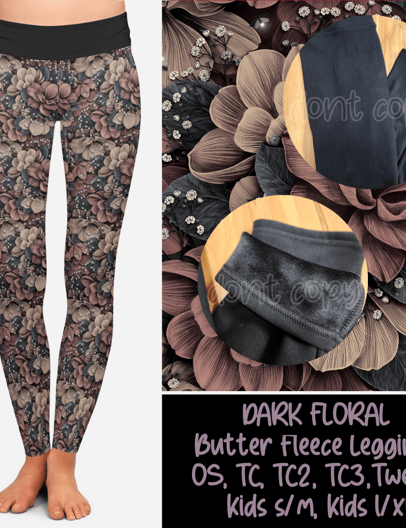 DARK FLORAL - BUTTER FLEECE LINED LEGGINGS-Leggings-Stay Foxy Boutique, Florissant, Missouri