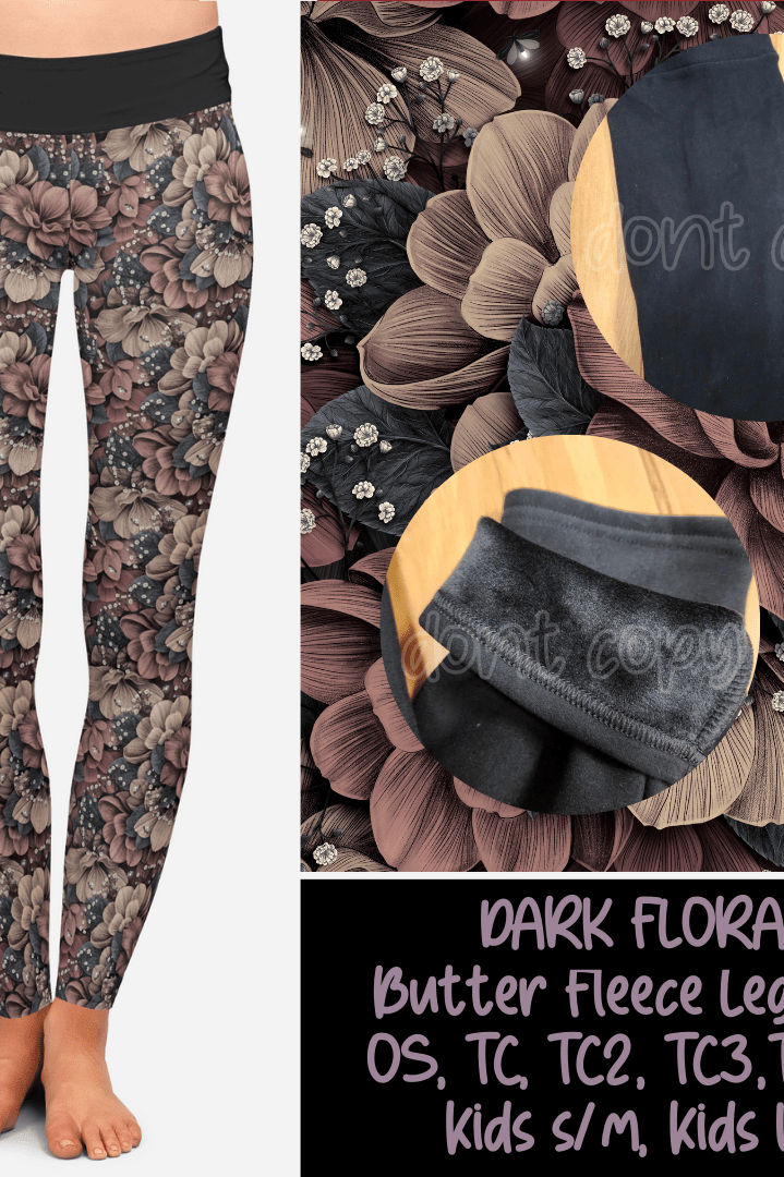 DARK FLORAL - BUTTER FLEECE LINED LEGGINGS-Leggings-Stay Foxy Boutique, Florissant, Missouri