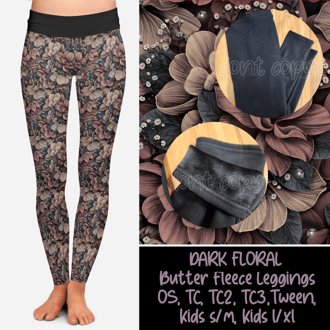 DARK FLORAL - BUTTER FLEECE LINED LEGGINGS-Leggings-Stay Foxy Boutique, Florissant, Missouri