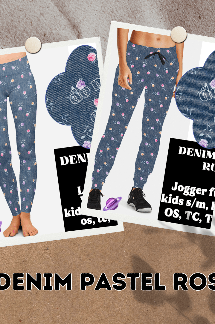 DENIM PASTEL ROSE- DENIM PATTERN RUN - LEGGING/CAPRI-Stay Foxy Boutique, Florissant, Missouri