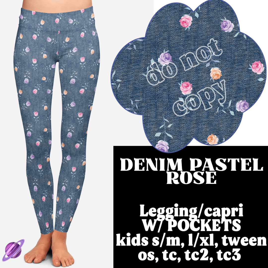 DENIM PASTEL ROSE- DENIM PATTERN RUN - LEGGING/CAPRI-Stay Foxy Boutique, Florissant, Missouri