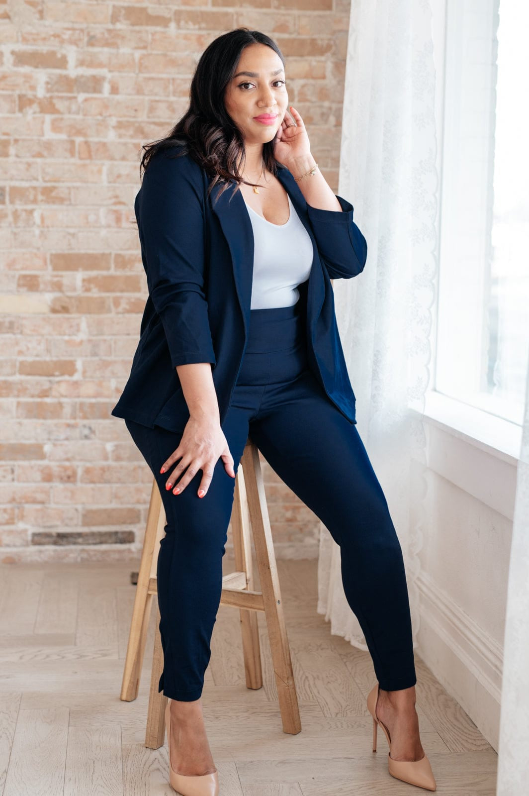 Magic 3/4 Blazer in Navy-Womens-Stay Foxy Boutique, Florissant, Missouri