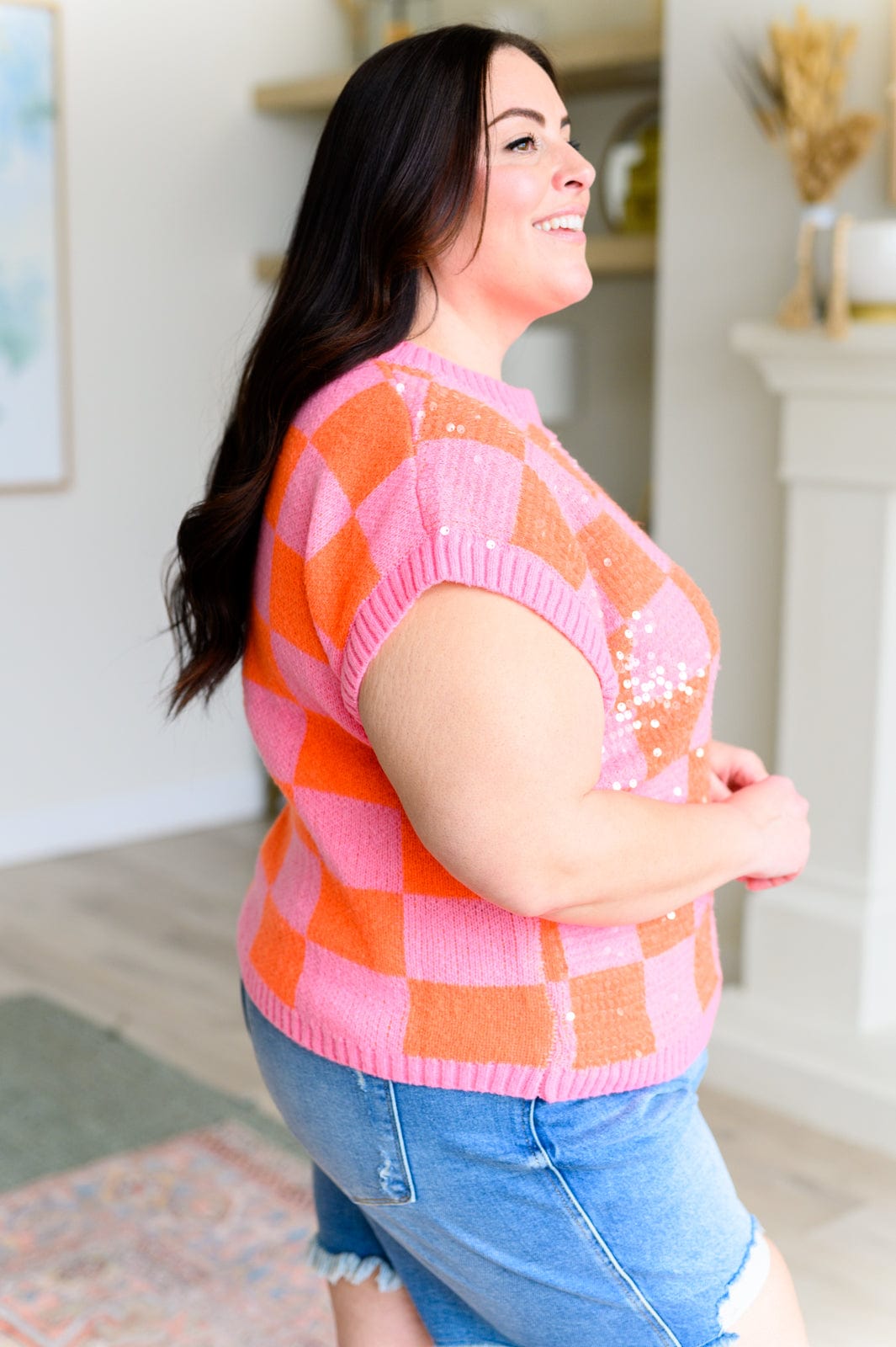 Dazzle Me Checkered Sequin Top-Tops-Stay Foxy Boutique, Florissant, Missouri