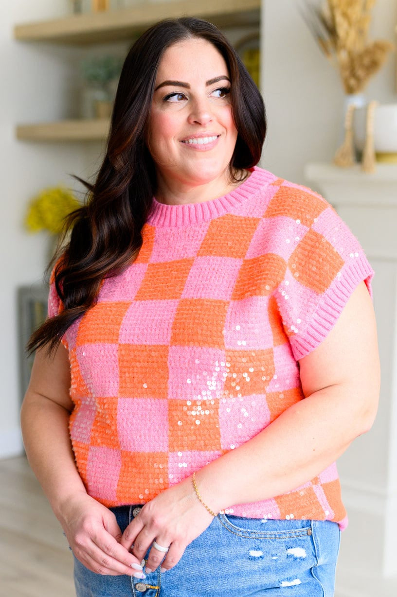 Dazzle Me Checkered Sequin Top-Tops-Stay Foxy Boutique, Florissant, Missouri